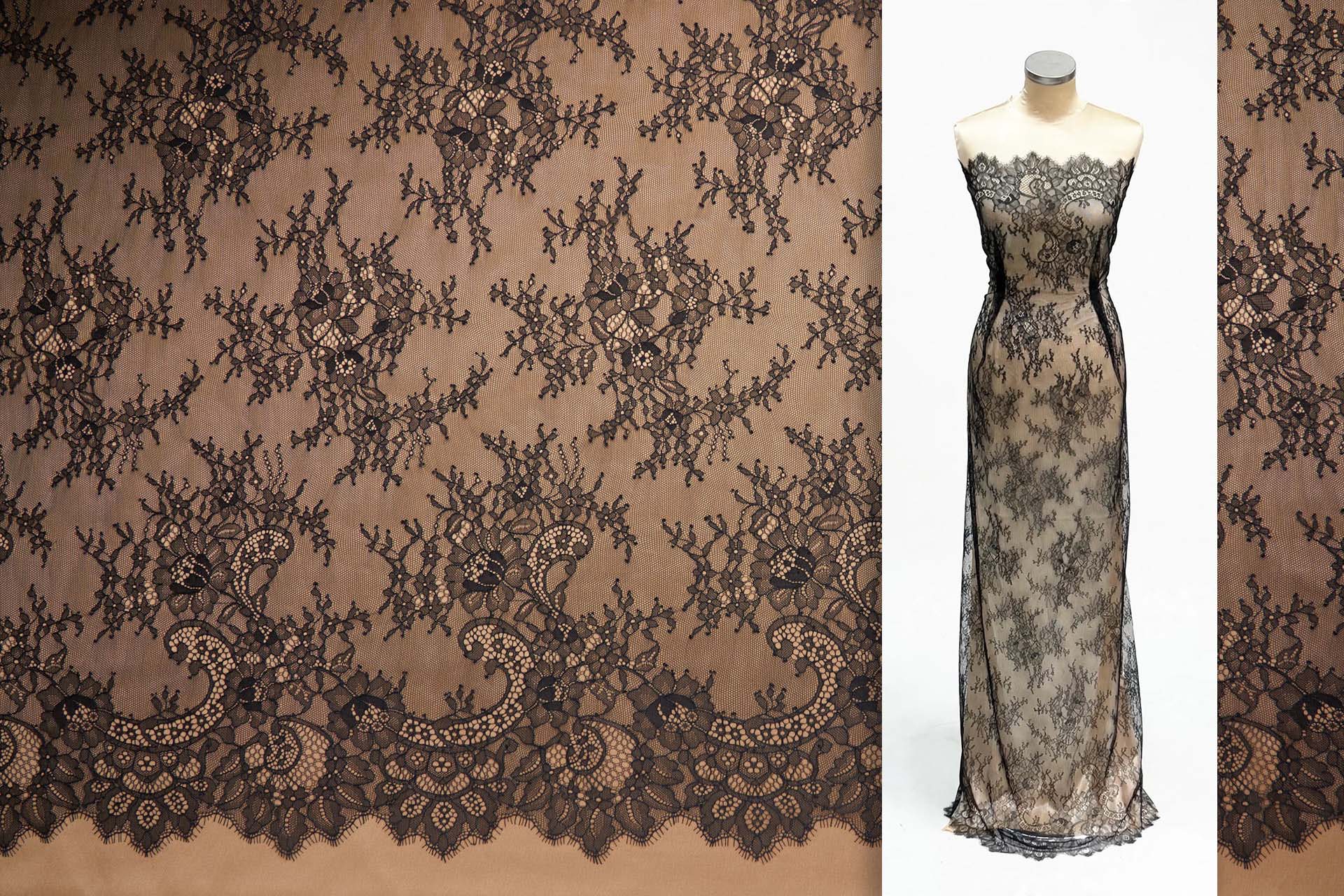 Chantilly Lace - Black Double Scallop fabric