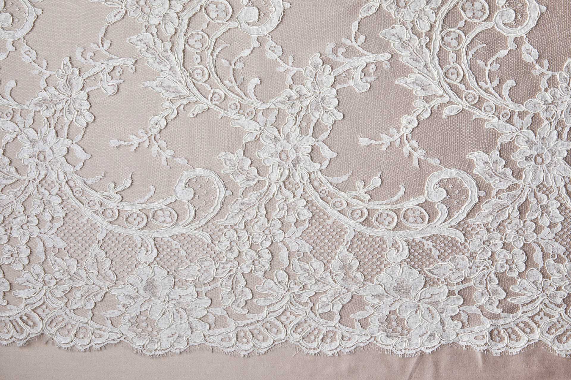 Corded Leavers Lace - Scroll Border - Ivory Double Scallop fabric, image 13 of 16