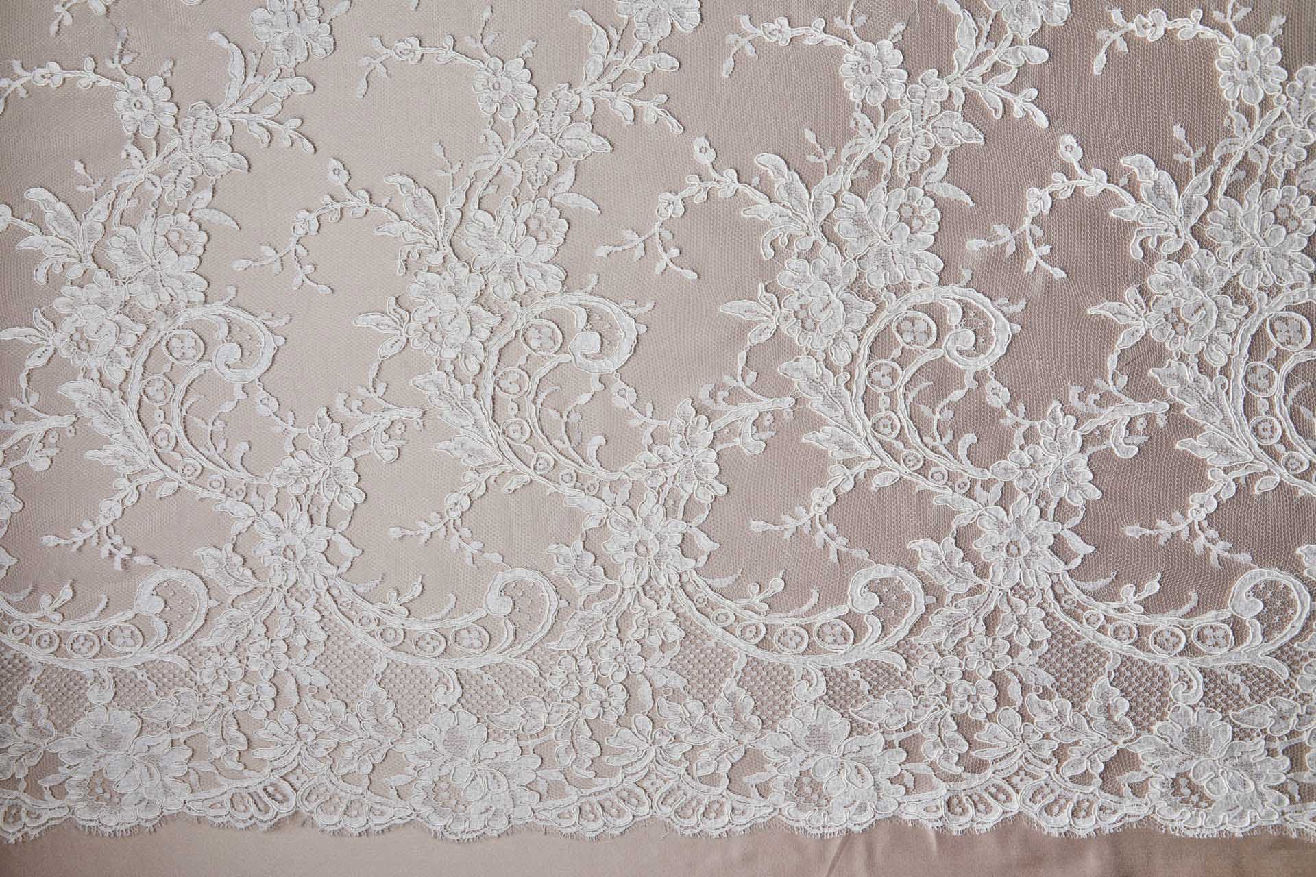 Corded Leavers Lace - Scroll Border - Ivory Double Scallop fabric, image 14 of 16