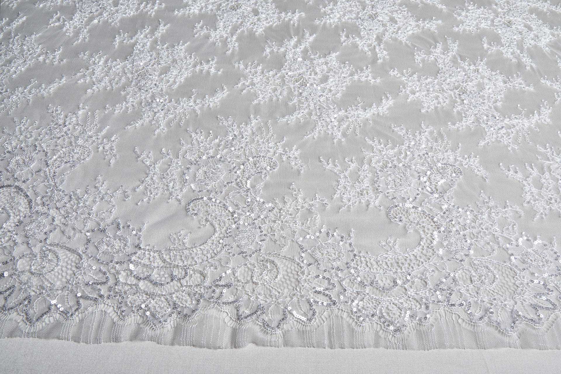 Beaded and Sequinned Chantilly Lace Double Border in Pale Ivory fabric, image 14 of 14