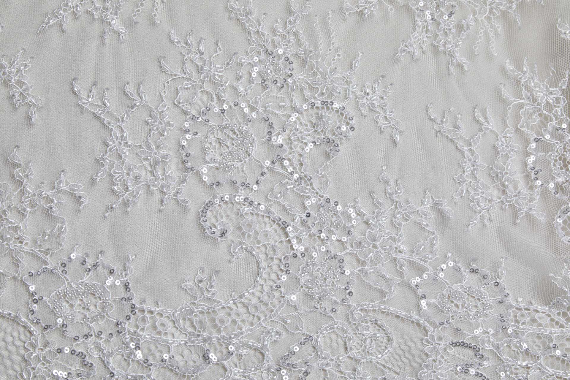 Beaded and Sequinned Chantilly Lace Double Border in Pale Ivory fabric, image 11 of 14