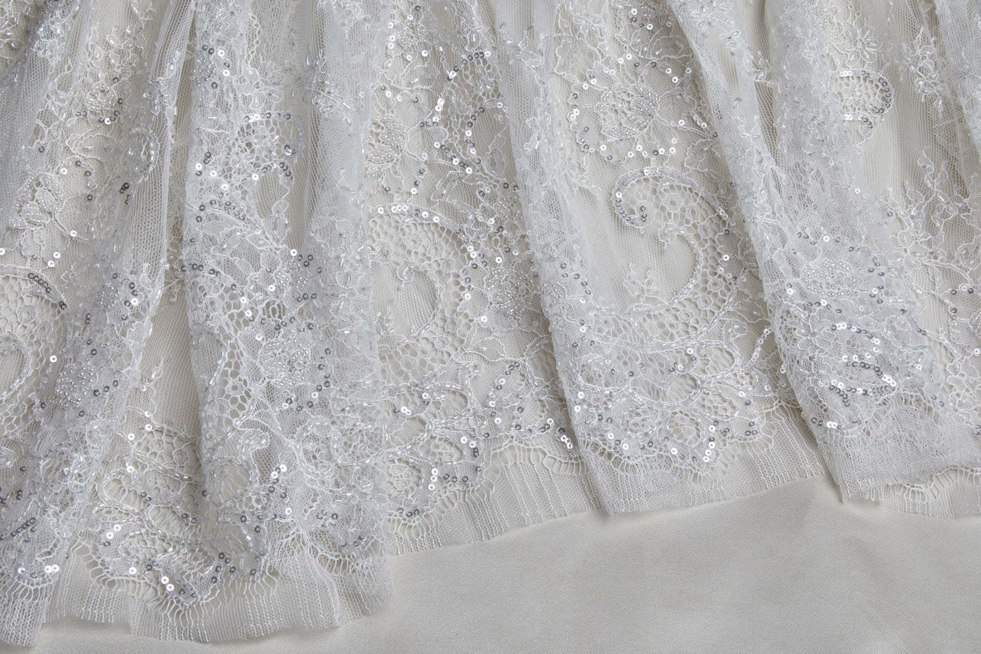 Beaded and Sequinned Chantilly Lace Double Border in Pale Ivory fabric, image 12 of 14