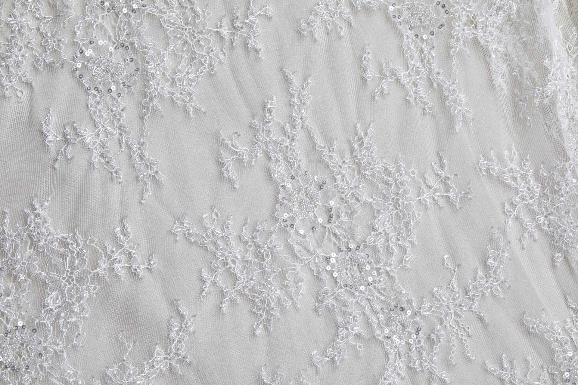 Beaded and Sequinned Chantilly Lace Double Border in Pale Ivory fabric, image 13 of 14