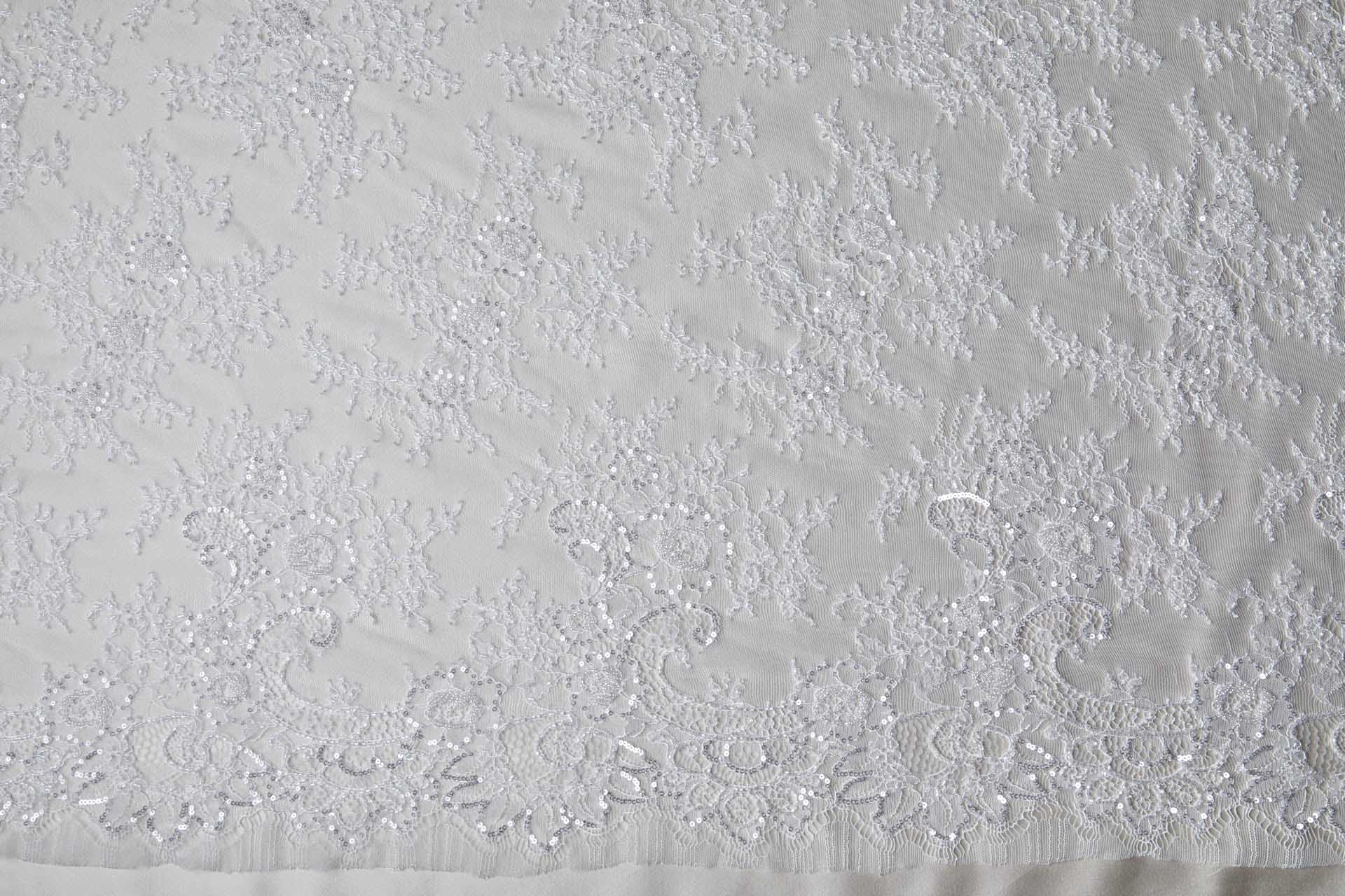 Beaded and Sequinned Chantilly Lace Double Border in Pale Ivory fabric, image 7 of 14