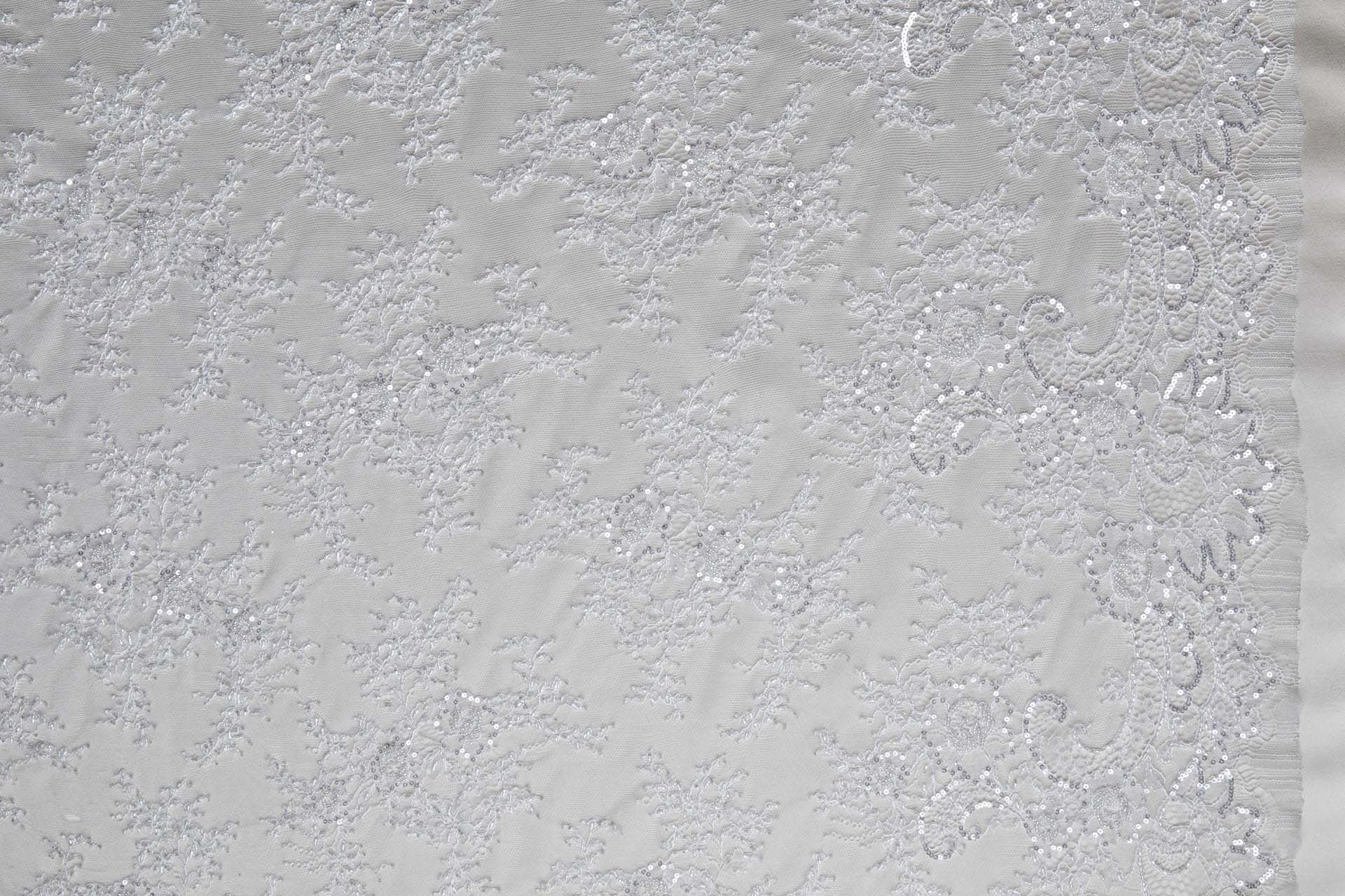 Beaded and Sequinned Chantilly Lace Double Border in Pale Ivory fabric, image 8 of 14