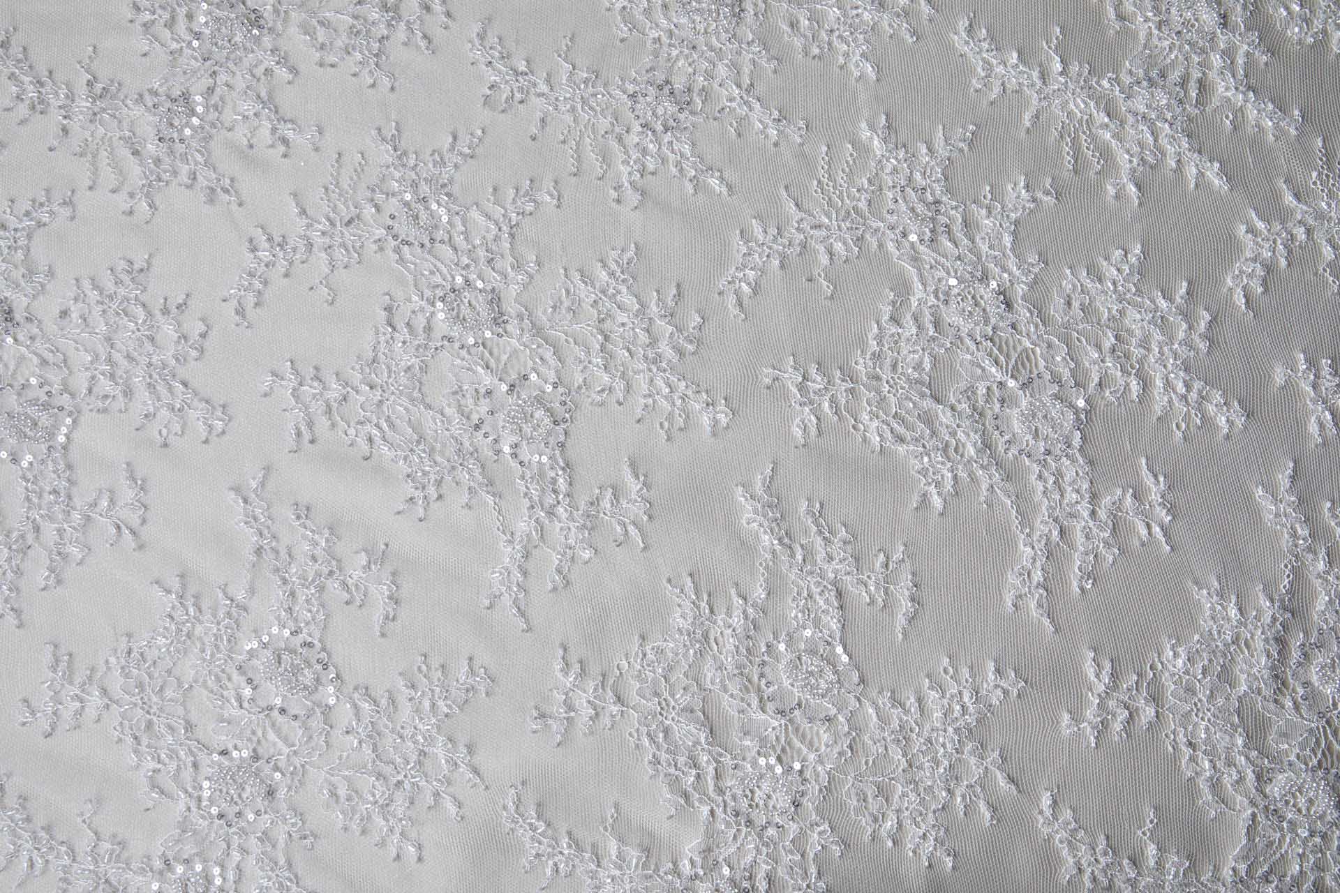 Beaded and Sequinned Chantilly Lace Double Border in Pale Ivory fabric, image 9 of 14