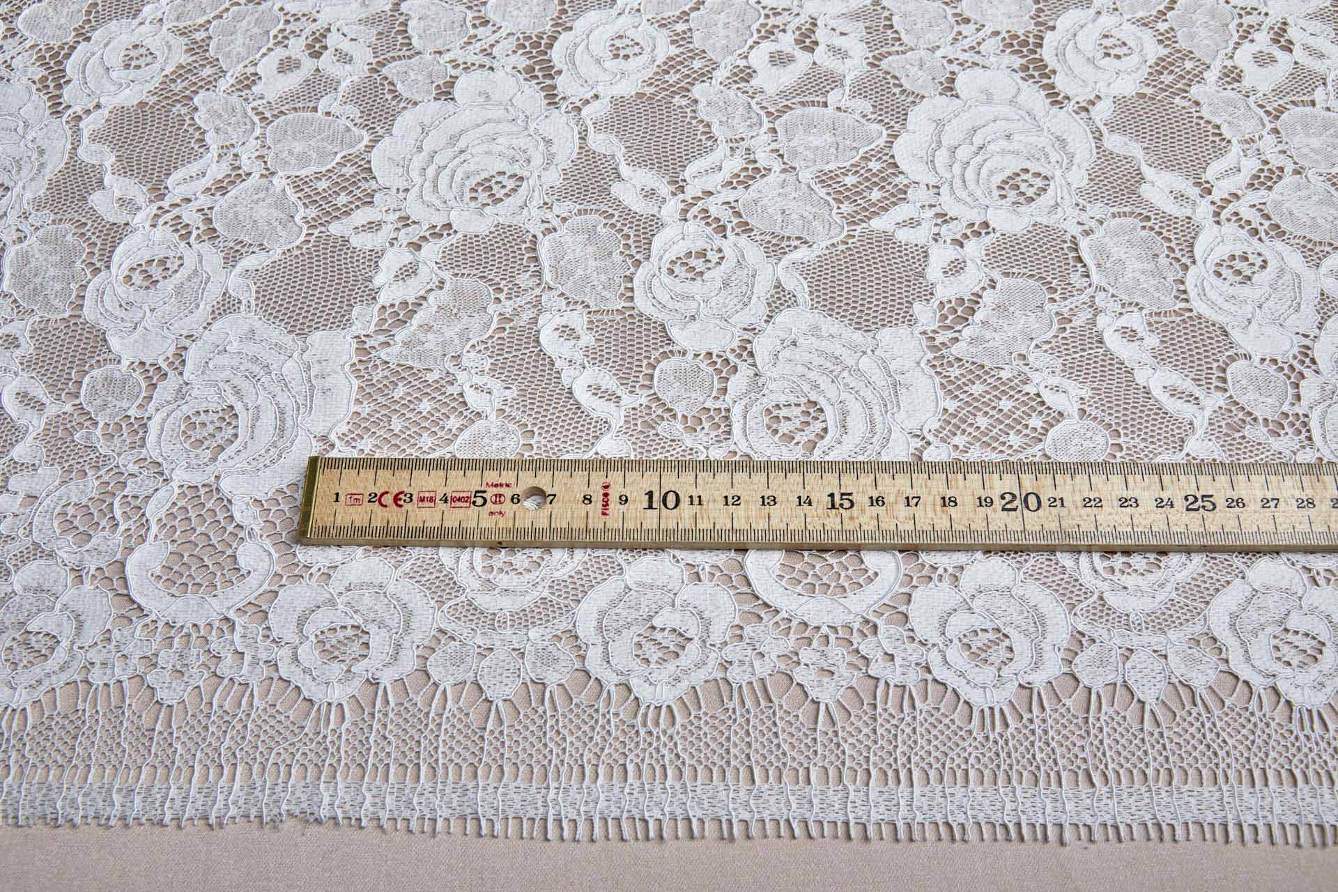 French Corded Leavers Lace with Roses - Ivory fabric, image 2 of 9