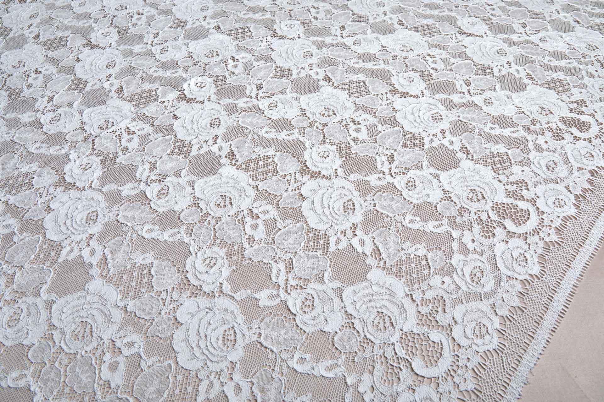 French Corded Leavers Lace with Roses - Ivory fabric, image 7 of 9