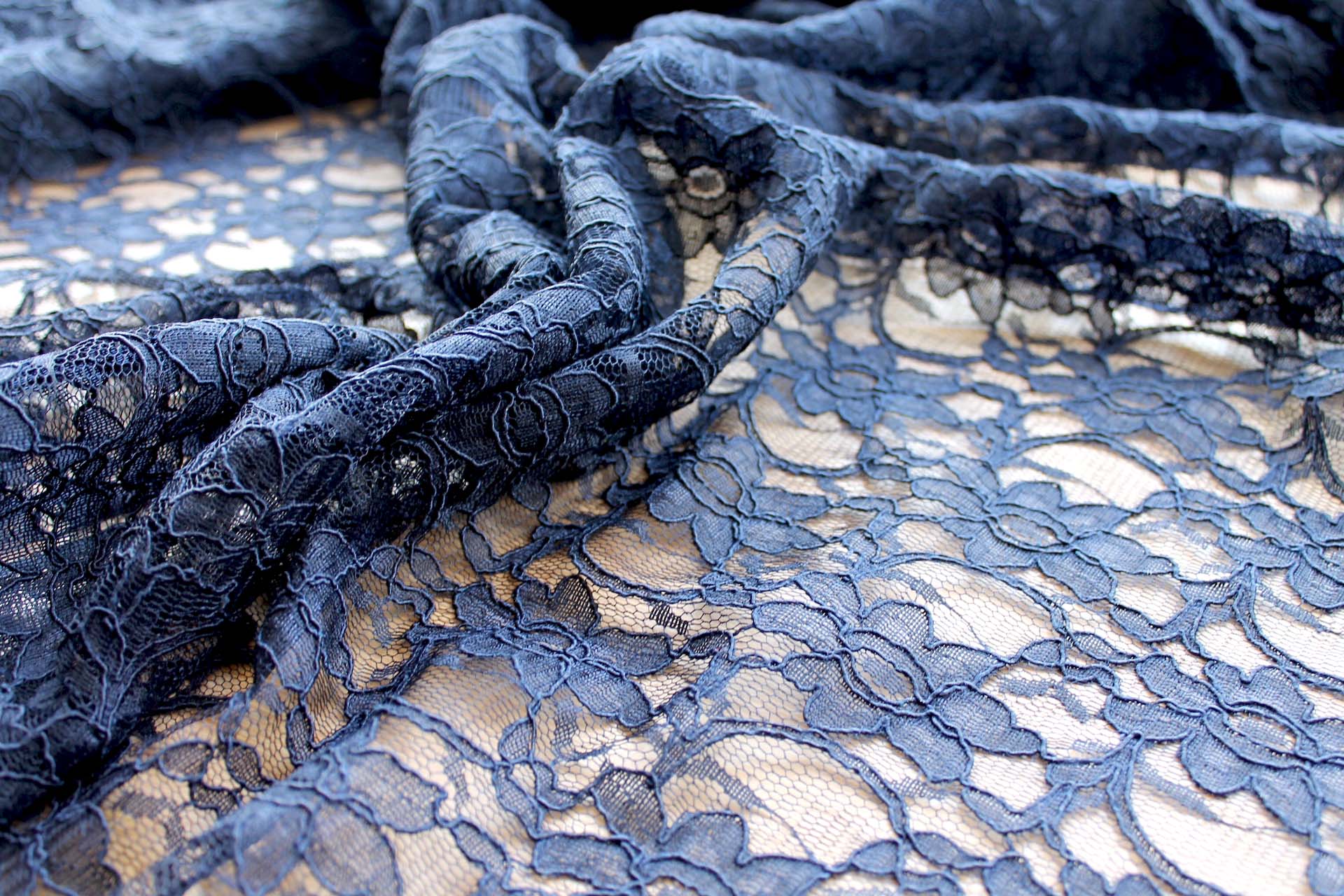 Corded Lace - Navy - 0.4m Piece fabric, image 3 of 5