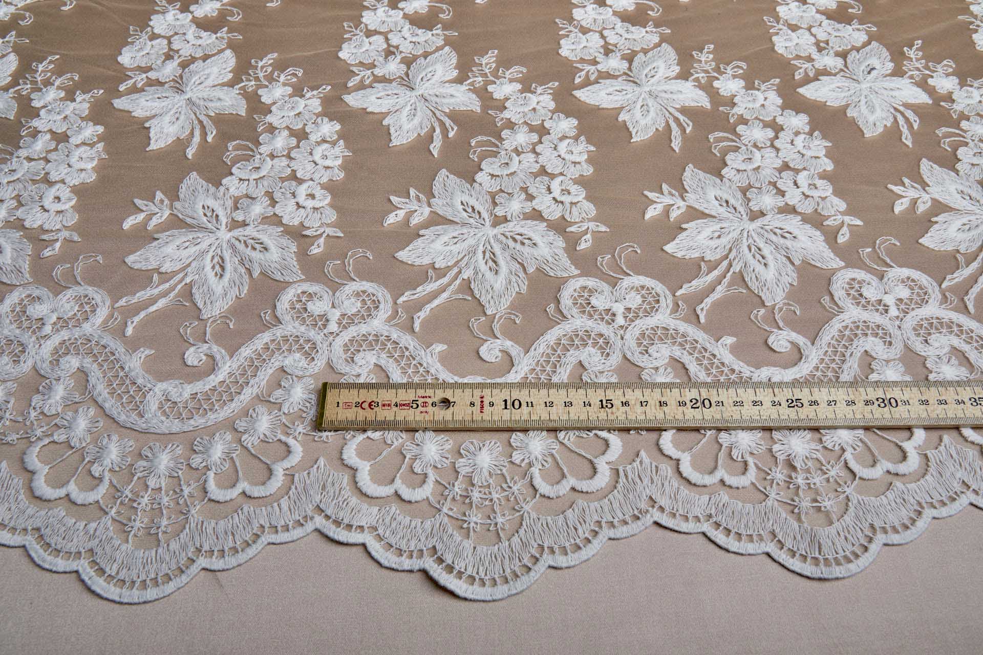 Ivory Cotton Embroidery on Nude Tulle fabric, image 2 of 17