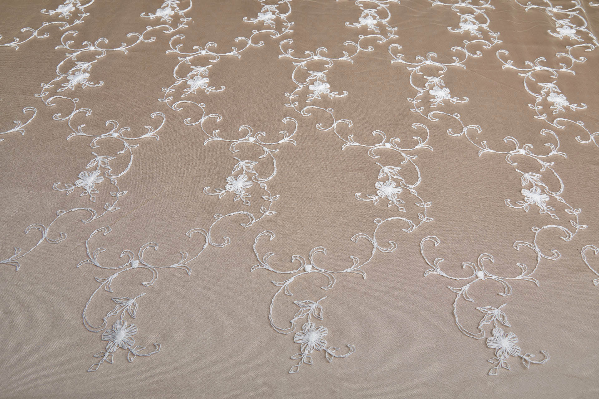 Ivory Cotton Embroidery on Nude Tulle fabric, image 10 of 17