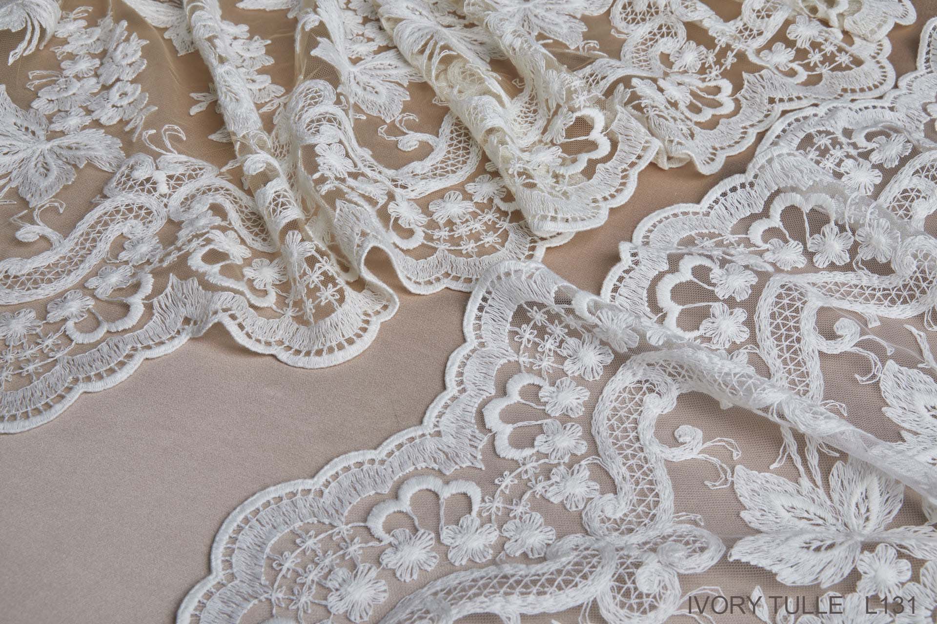 Ivory Cotton Embroidery on Nude Tulle fabric, image 12 of 17