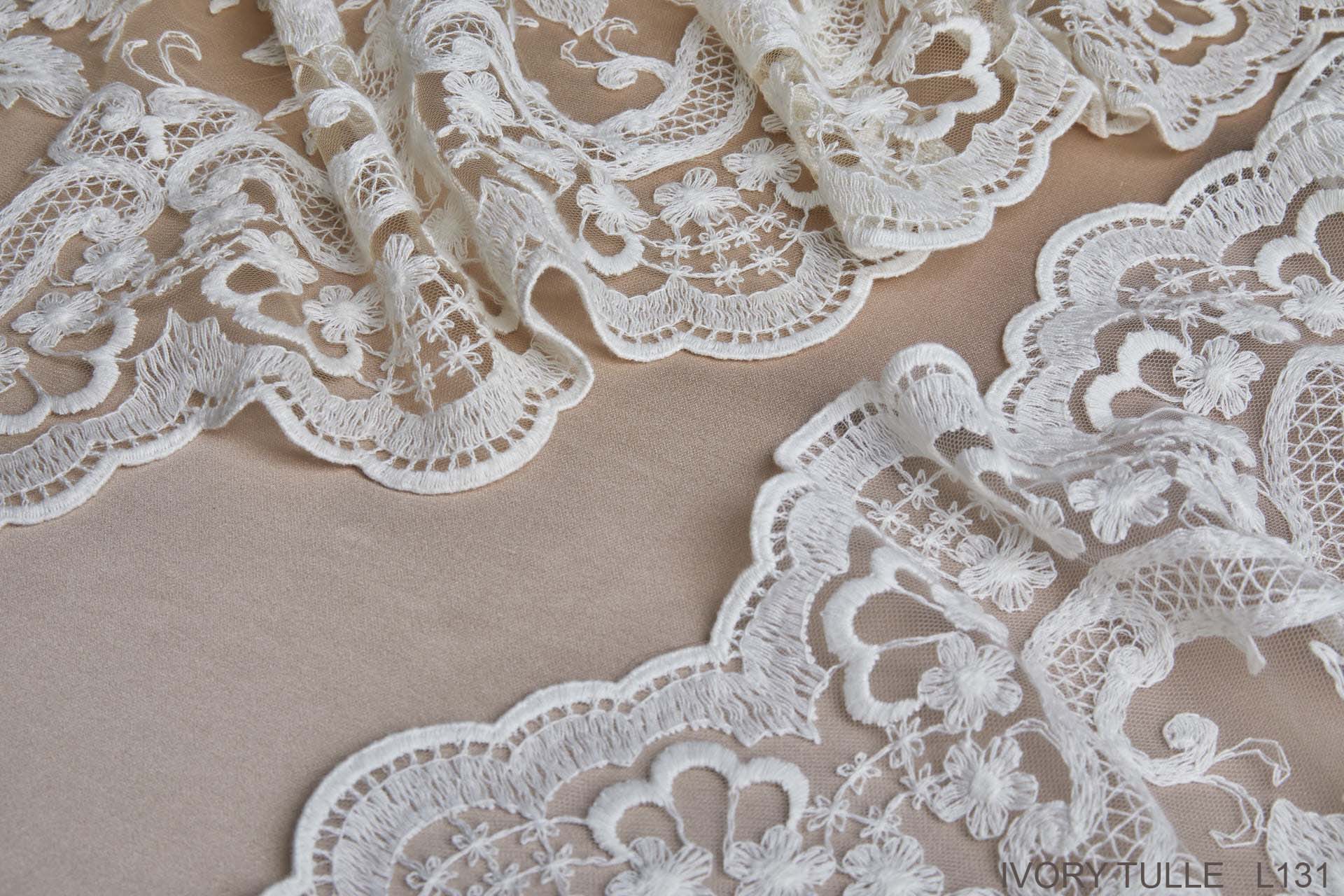 Ivory Cotton Embroidery on Nude Tulle fabric, image 13 of 17