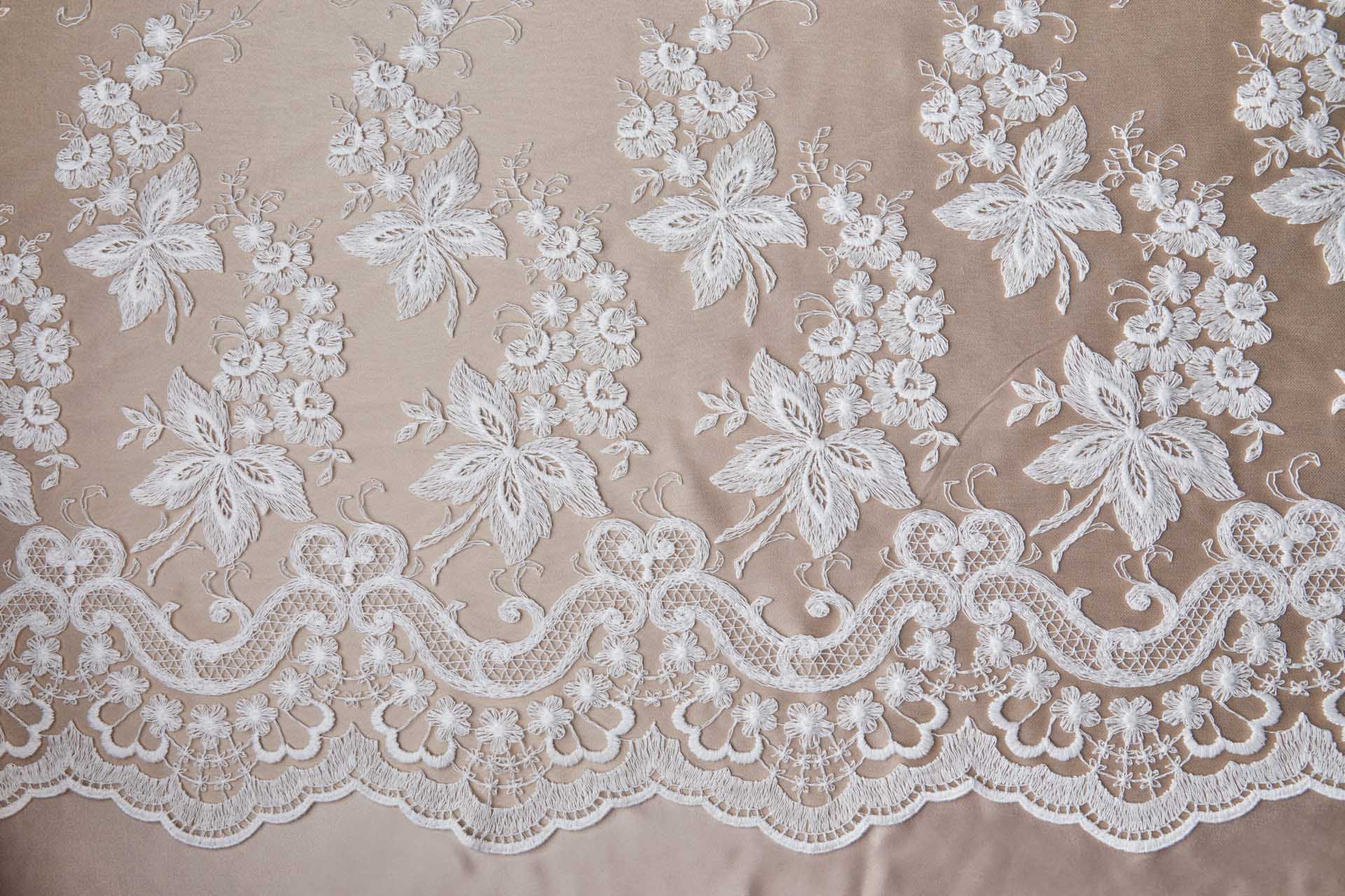 Ivory Cotton Embroidery on Nude Tulle fabric, image 14 of 17