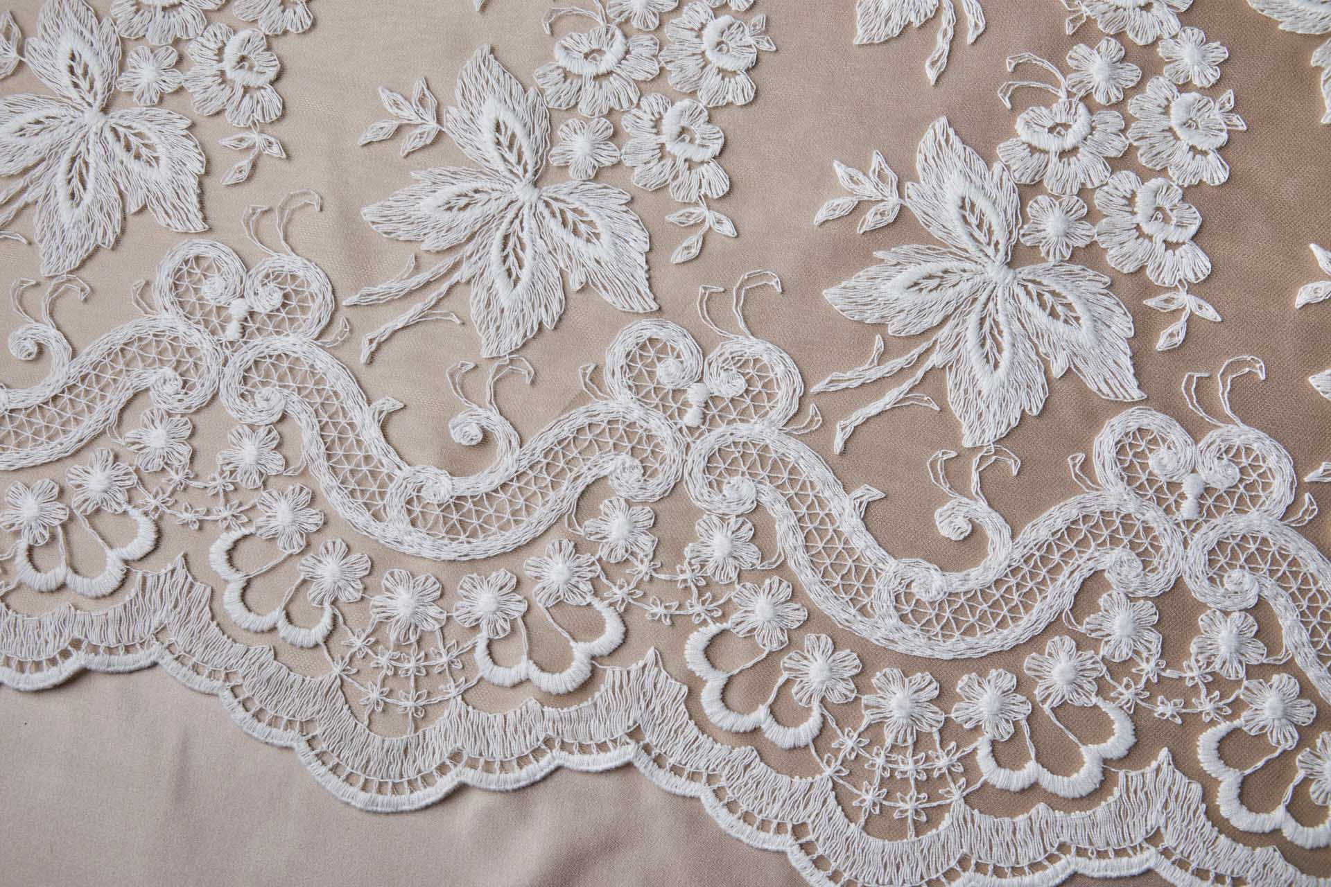 Ivory Cotton Embroidery on Nude Tulle fabric, image 15 of 17