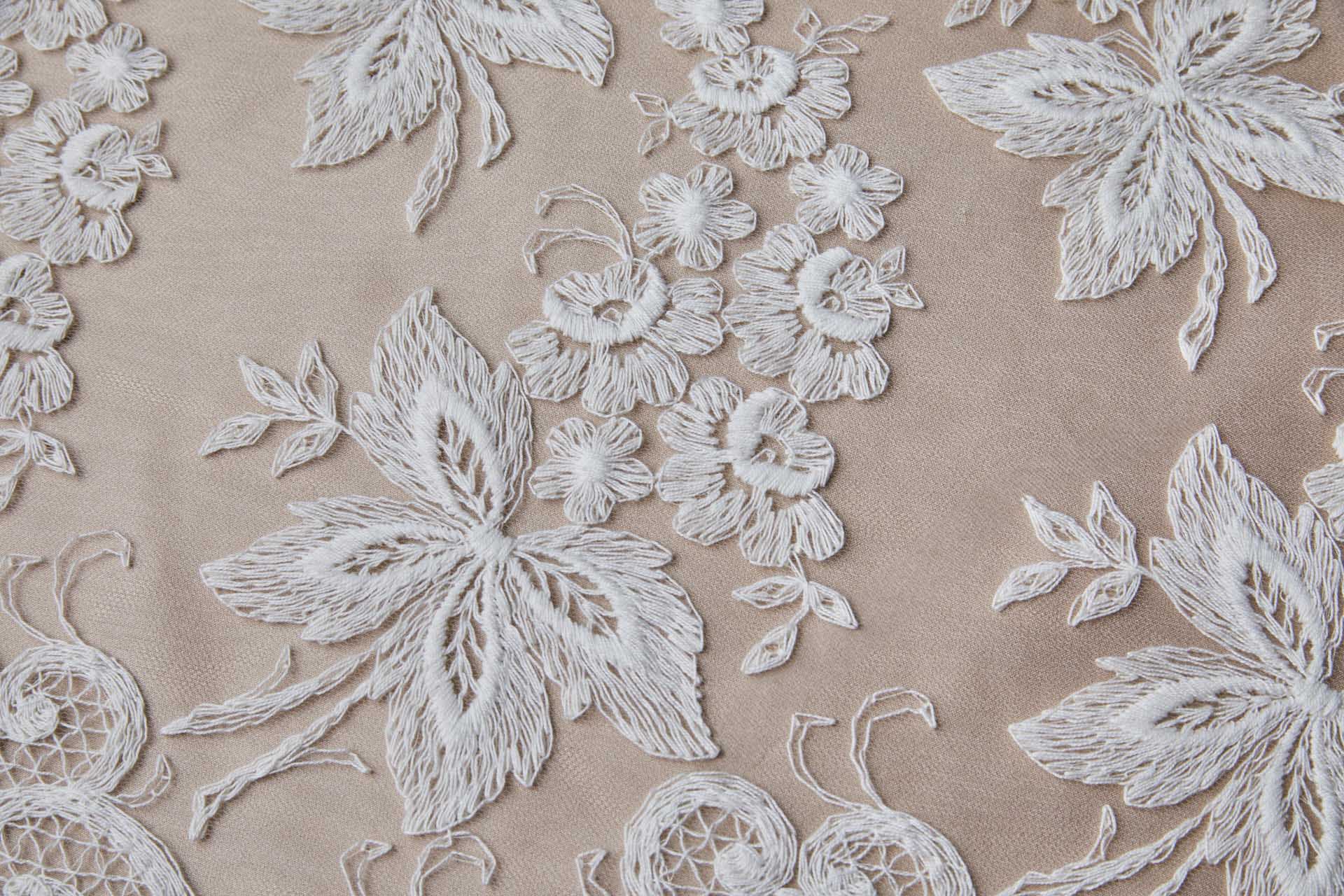 Ivory Cotton Embroidery on Nude Tulle fabric, image 16 of 17