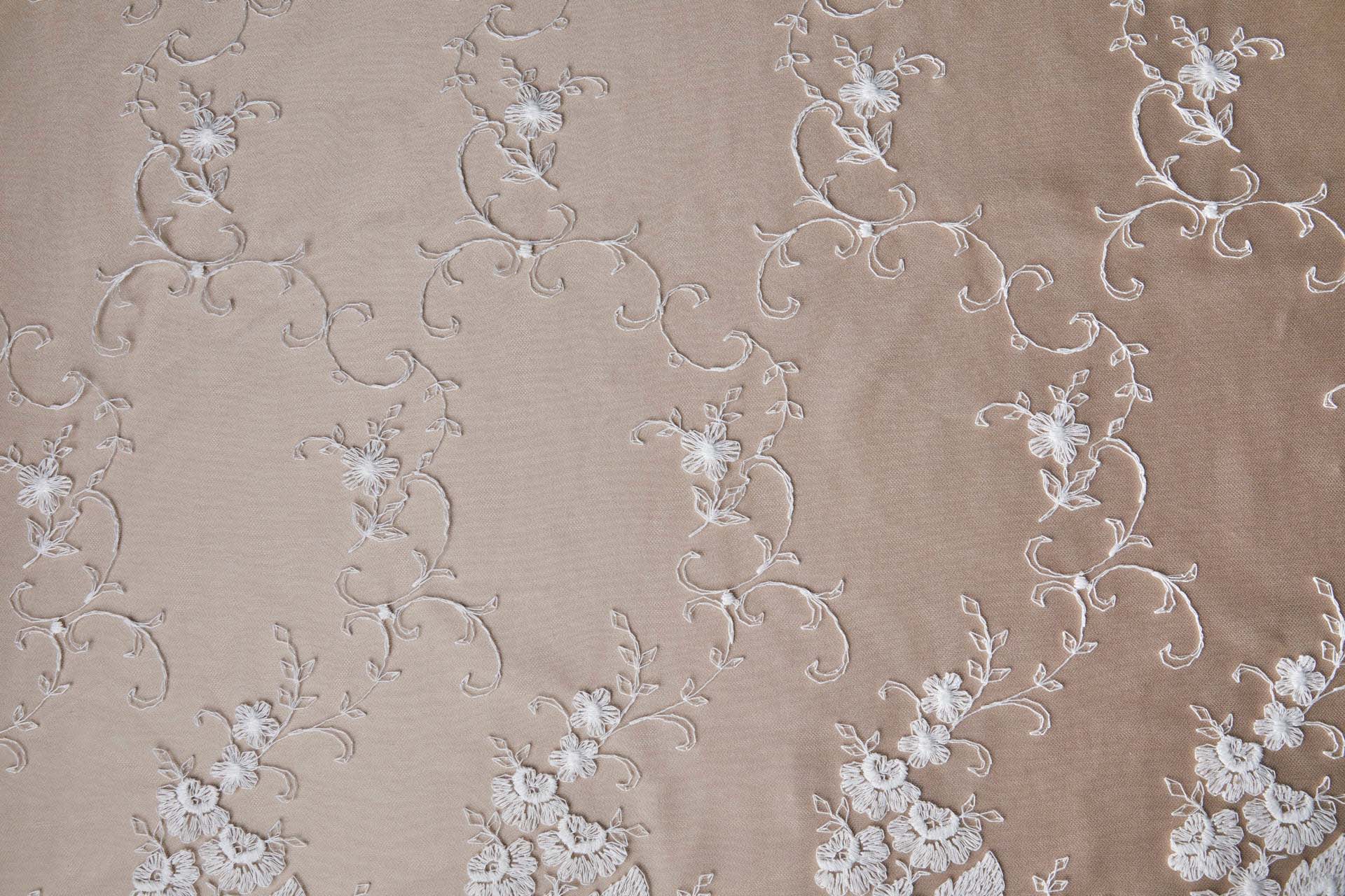 Ivory Cotton Embroidery on Nude Tulle fabric, image 17 of 17