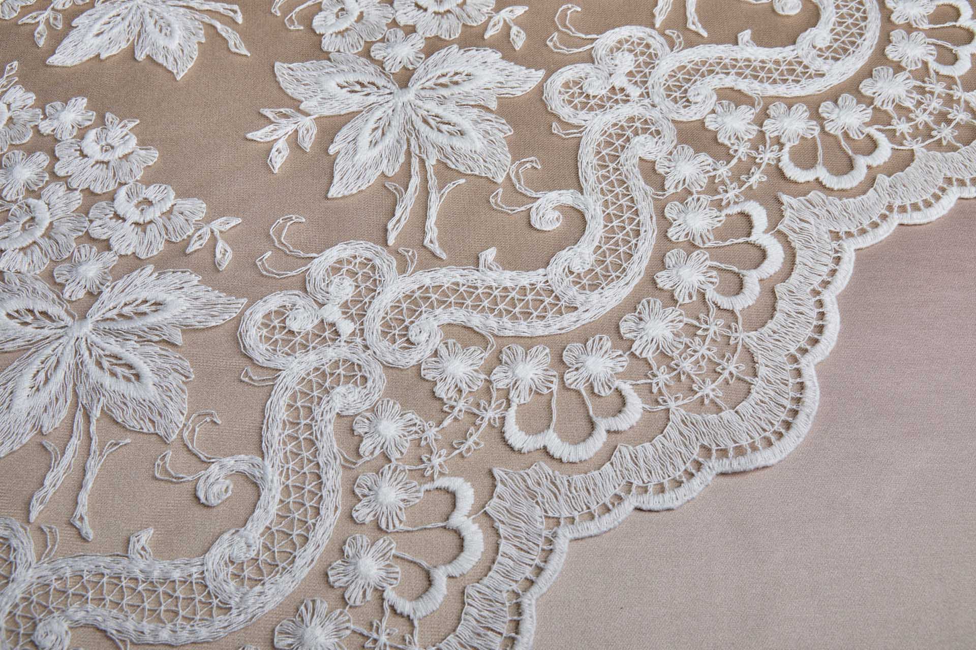 Ivory Cotton Embroidery on Nude Tulle fabric, image 5 of 17