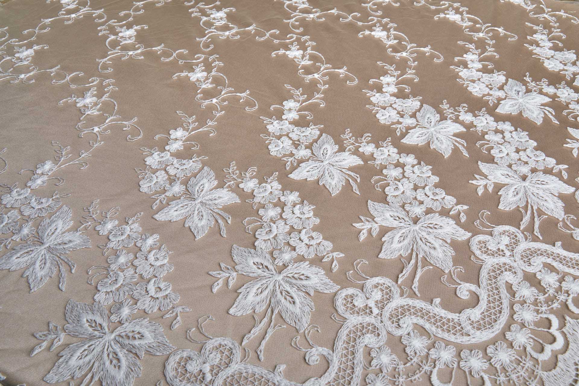 Ivory Cotton Embroidery on Nude Tulle fabric, image 6 of 17