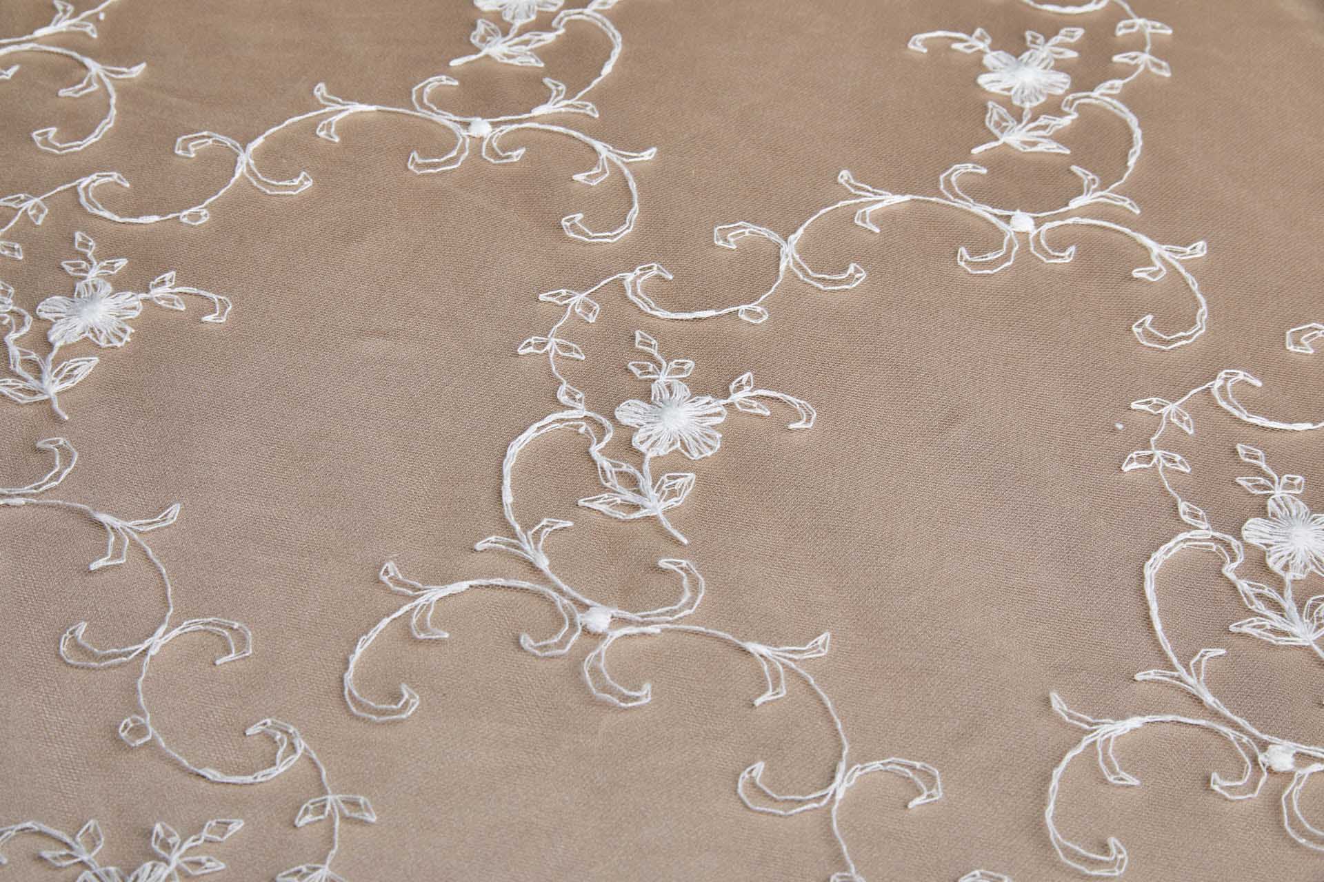 Ivory Cotton Embroidery on Nude Tulle fabric, image 8 of 17