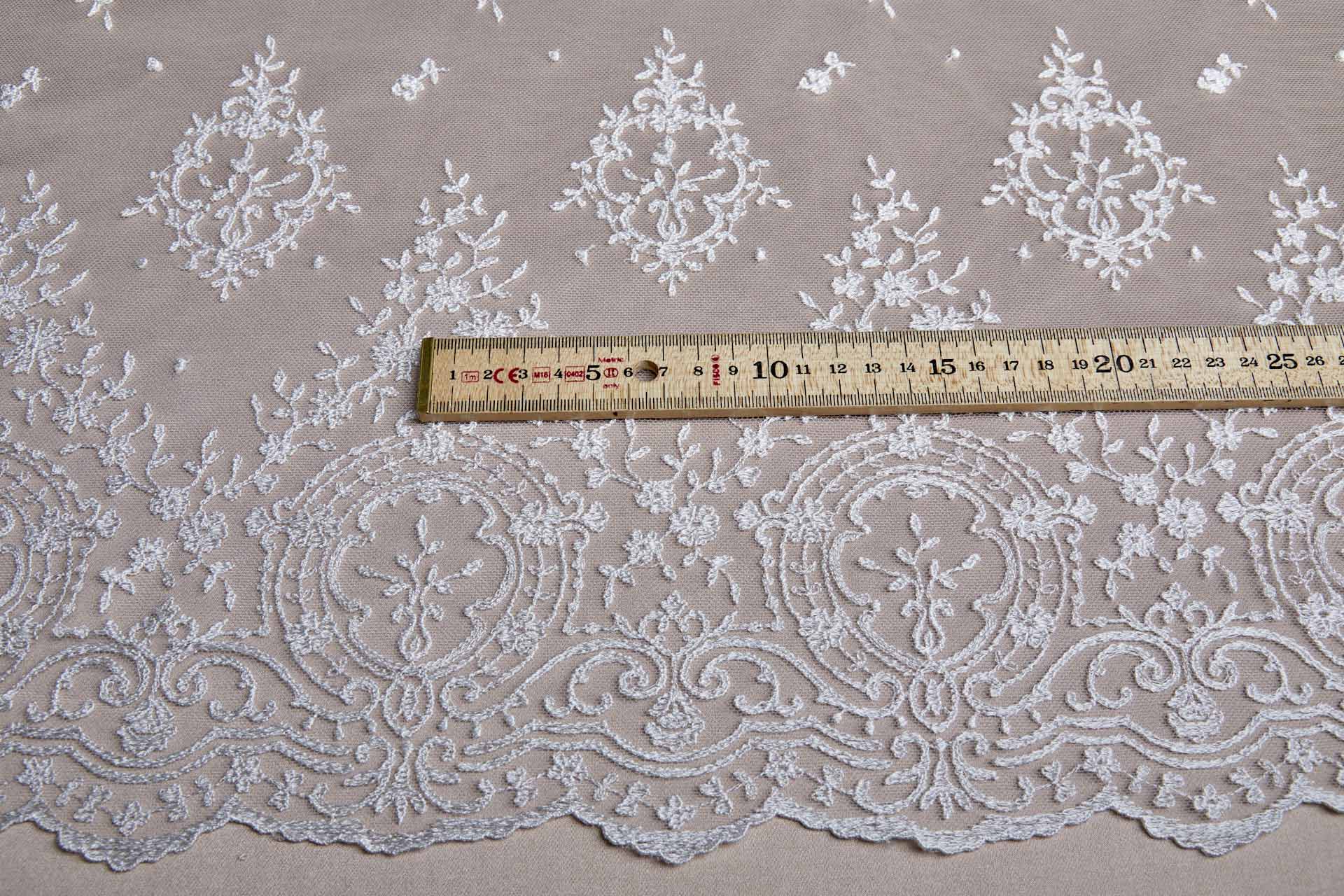 Embroidered Tulle - Ivory - Single Scallop fabric, image 2 of 18