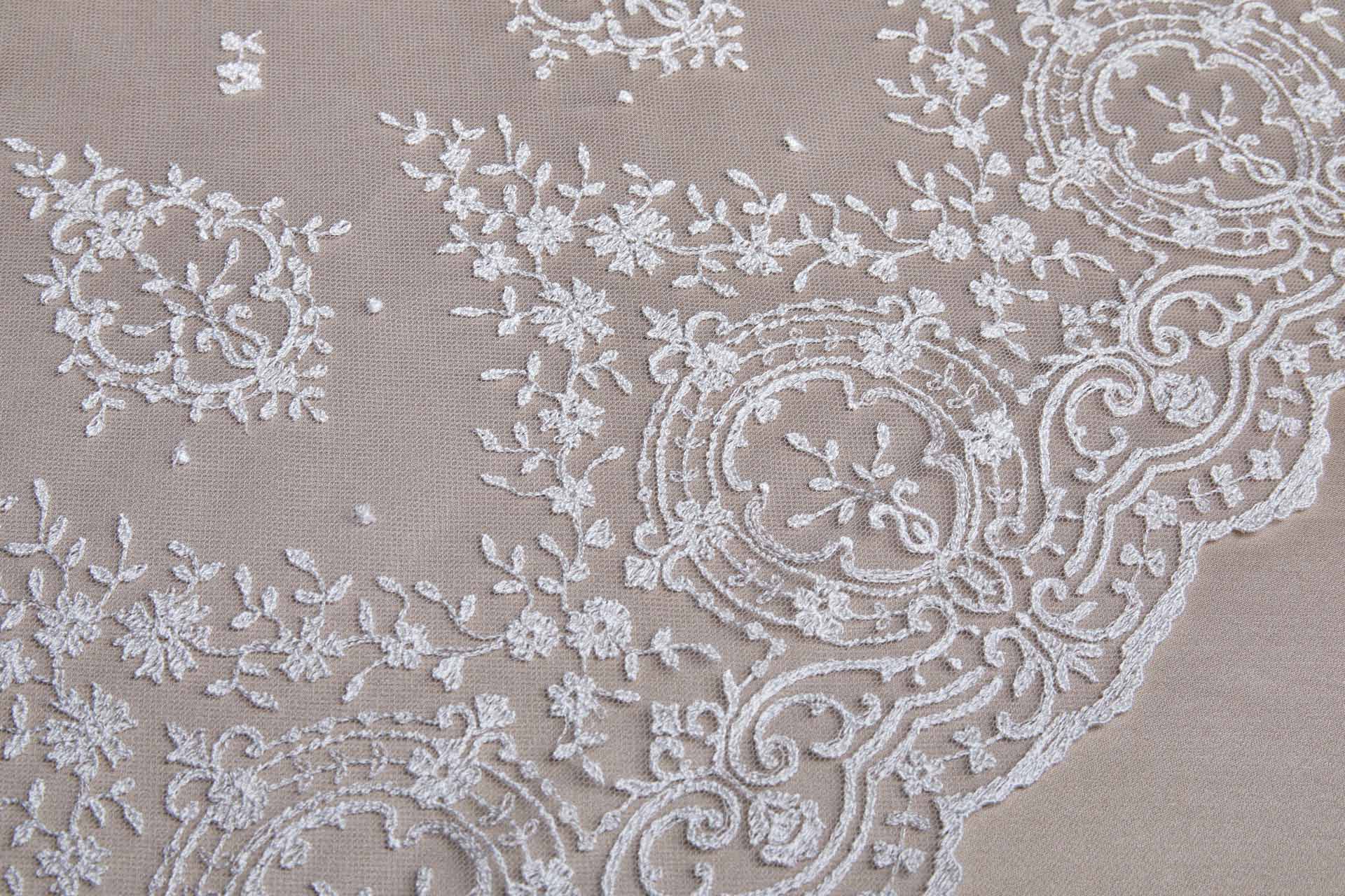 Embroidered Tulle - Ivory - Single Scallop fabric, image 9 of 18