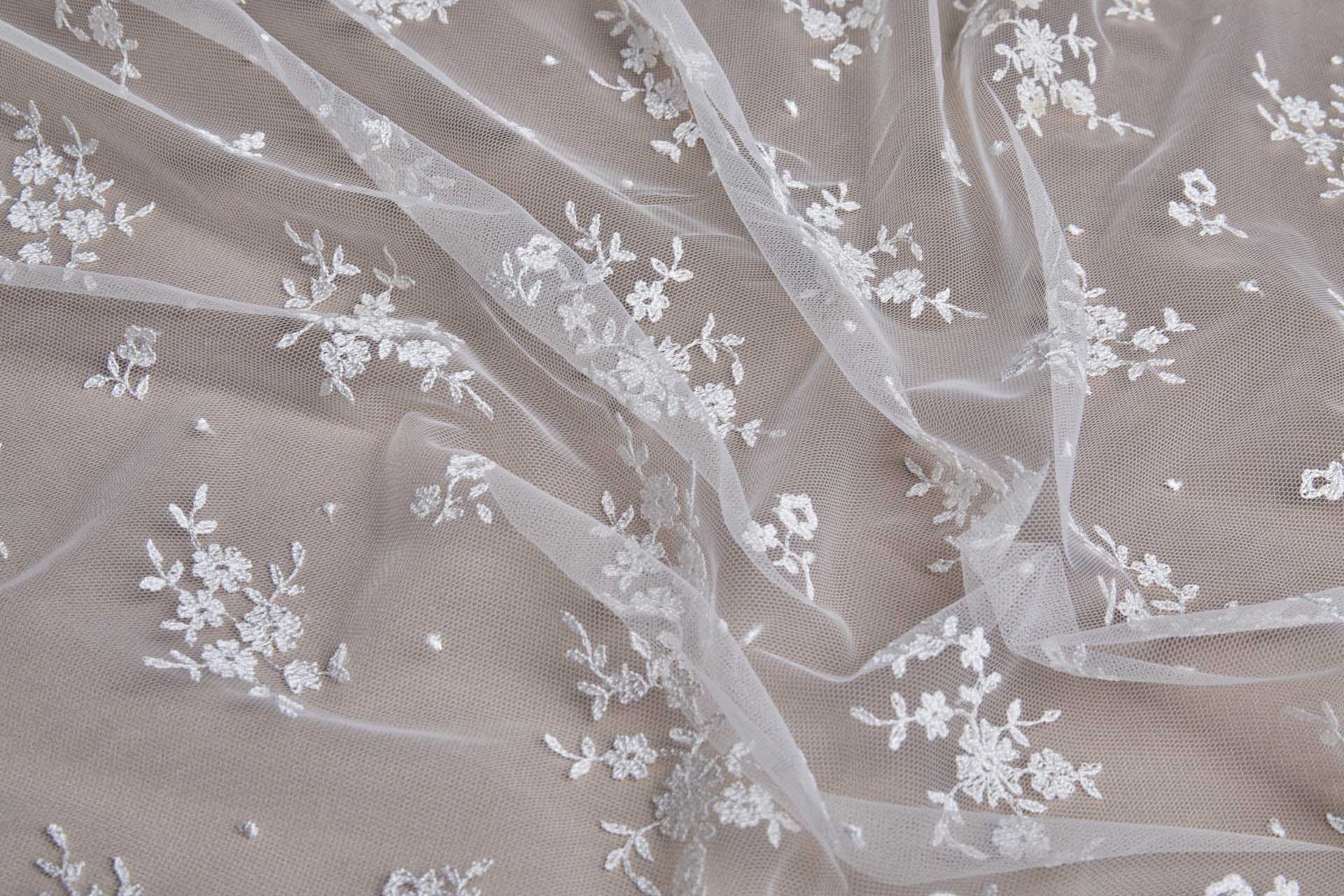 Embroidered Tulle - Ivory - Single Scallop fabric, image 10 of 18