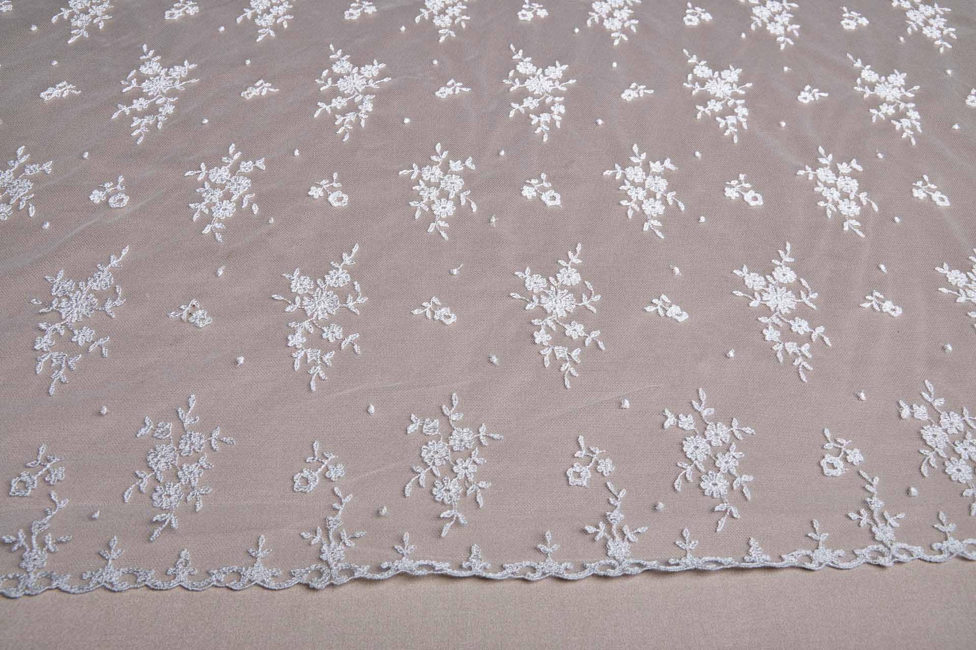 Embroidered Tulle - Ivory - Single Scallop fabric, image 11 of 18