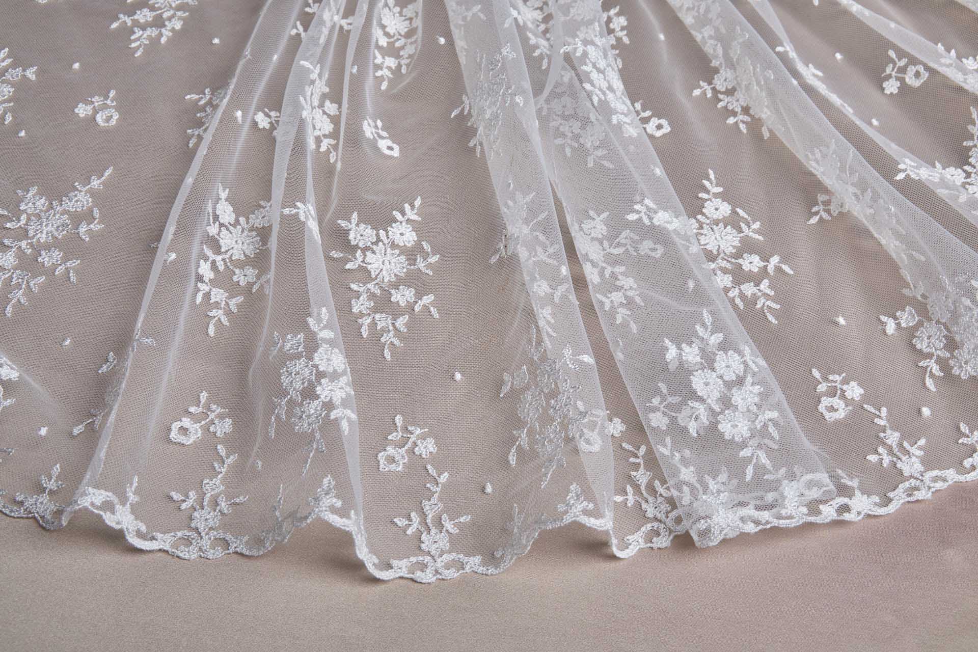 Embroidered Tulle - Ivory - Single Scallop fabric, image 13 of 18