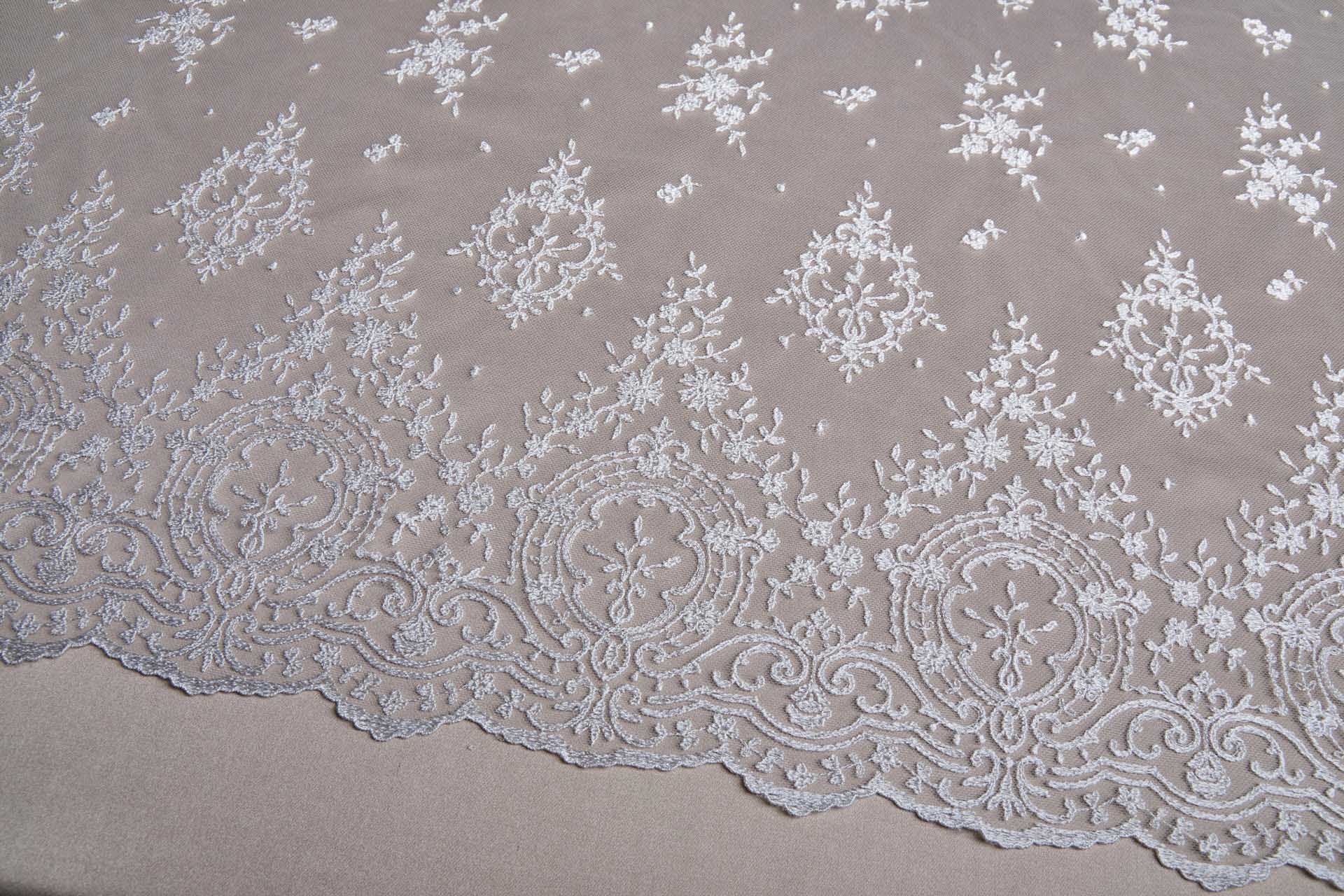Embroidered Tulle - Ivory - Single Scallop fabric, image 3 of 18