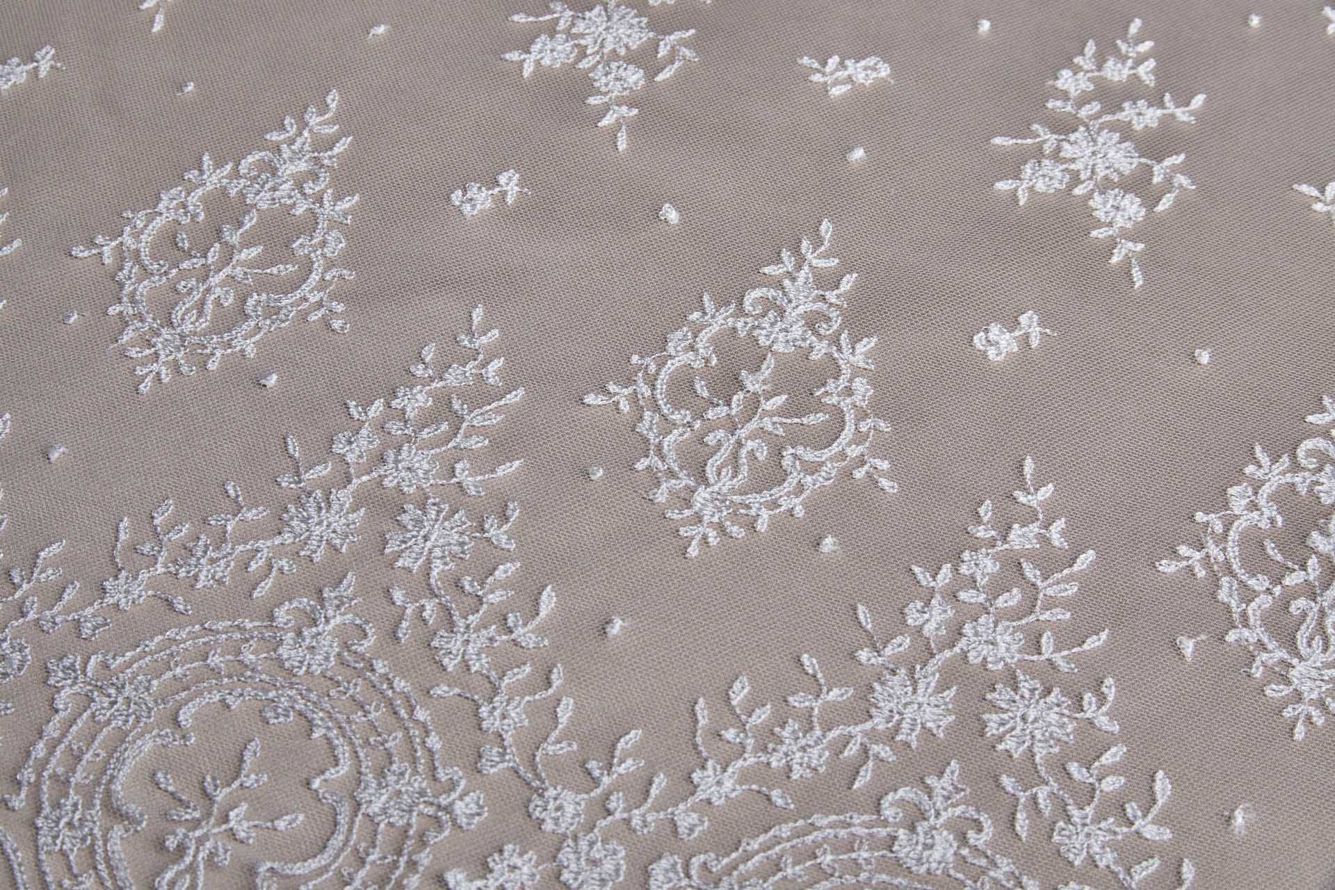 Embroidered Tulle - Ivory - Single Scallop fabric, image 4 of 18