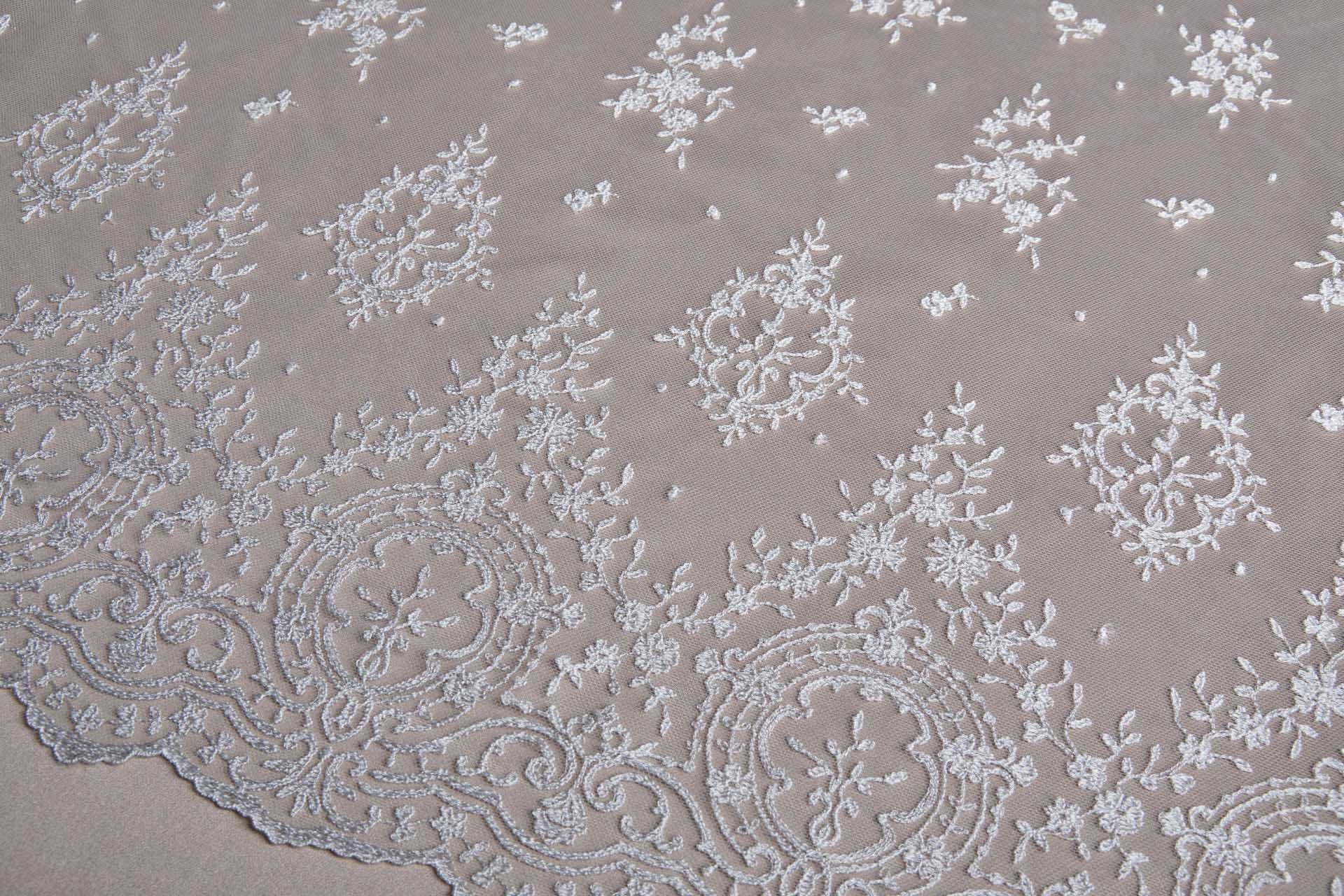 Embroidered Tulle - Ivory - Single Scallop fabric, image 5 of 18