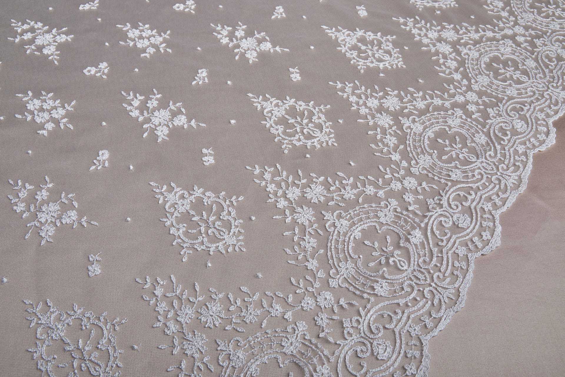 Embroidered Tulle - Ivory - Single Scallop fabric, image 7 of 18