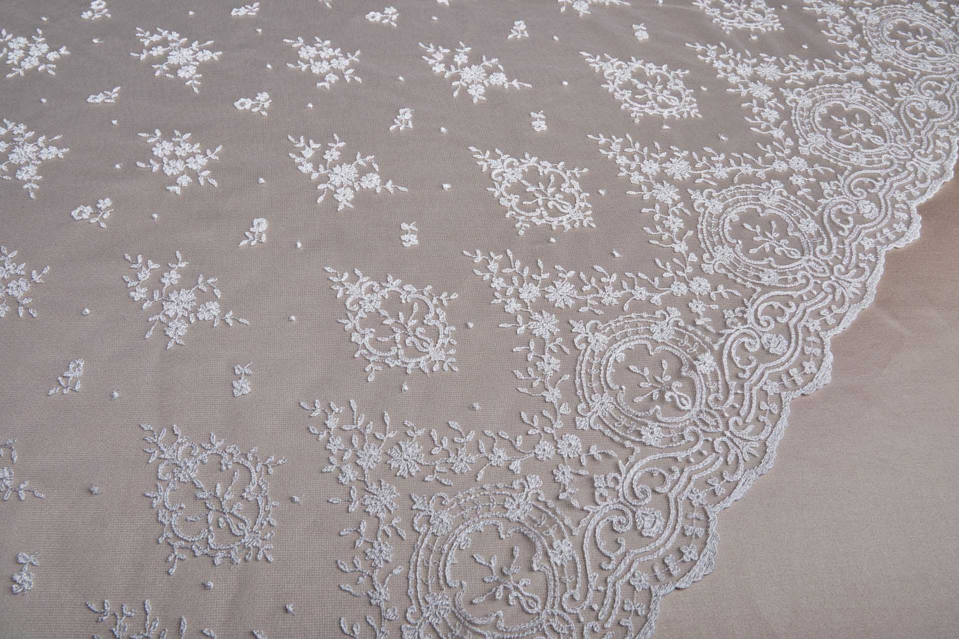 Embroidered Tulle - Ivory - Single Scallop fabric, image 8 of 18