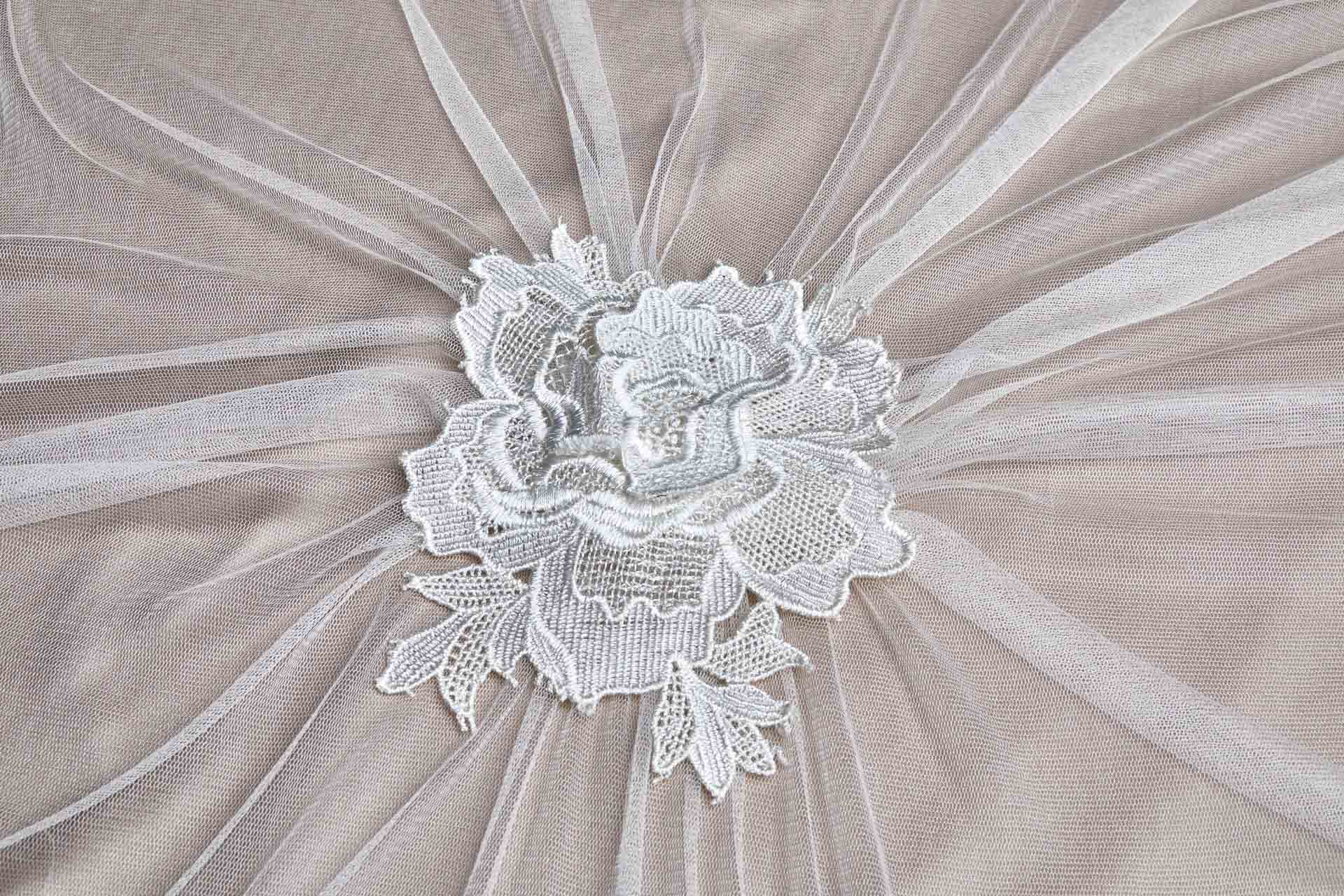 Guipure Lace with 3D Applique Flowers in Ivory fabric, image 2 of 13