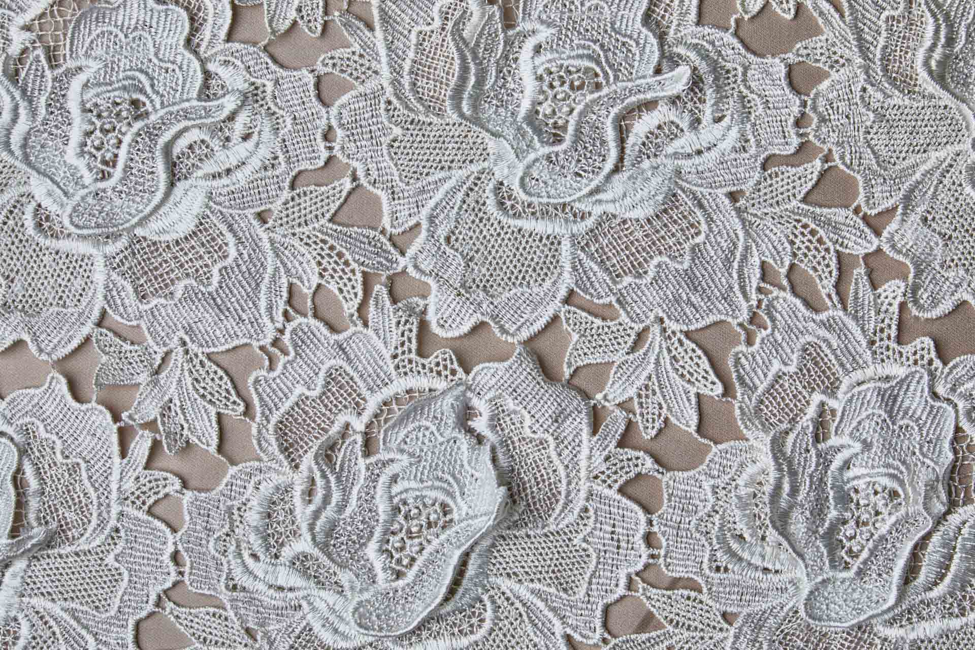 Guipure Lace with 3D Applique Flowers in Ivory fabric, image 12 of 13