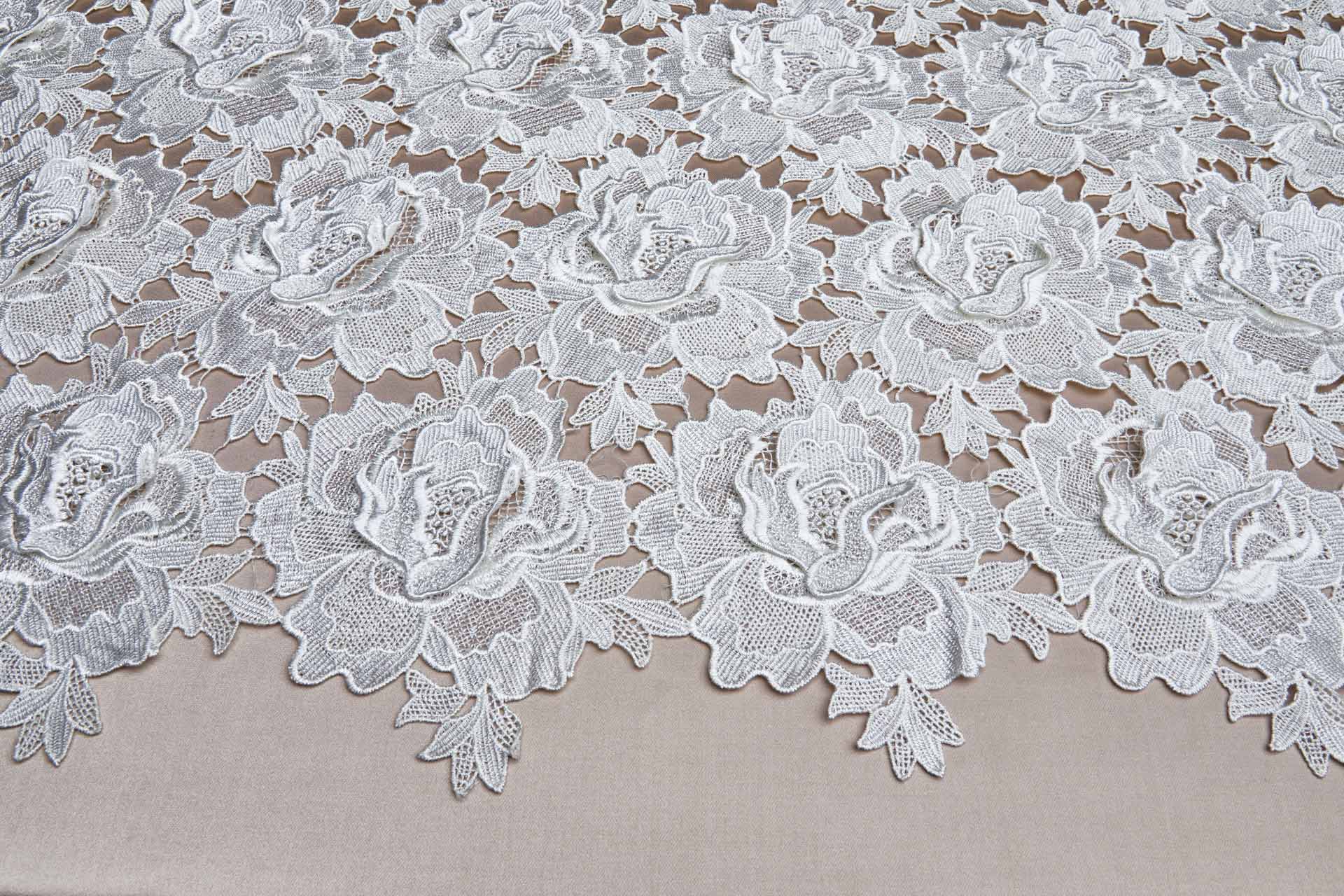 Guipure Lace with 3D Applique Flowers in Ivory fabric, image 13 of 13