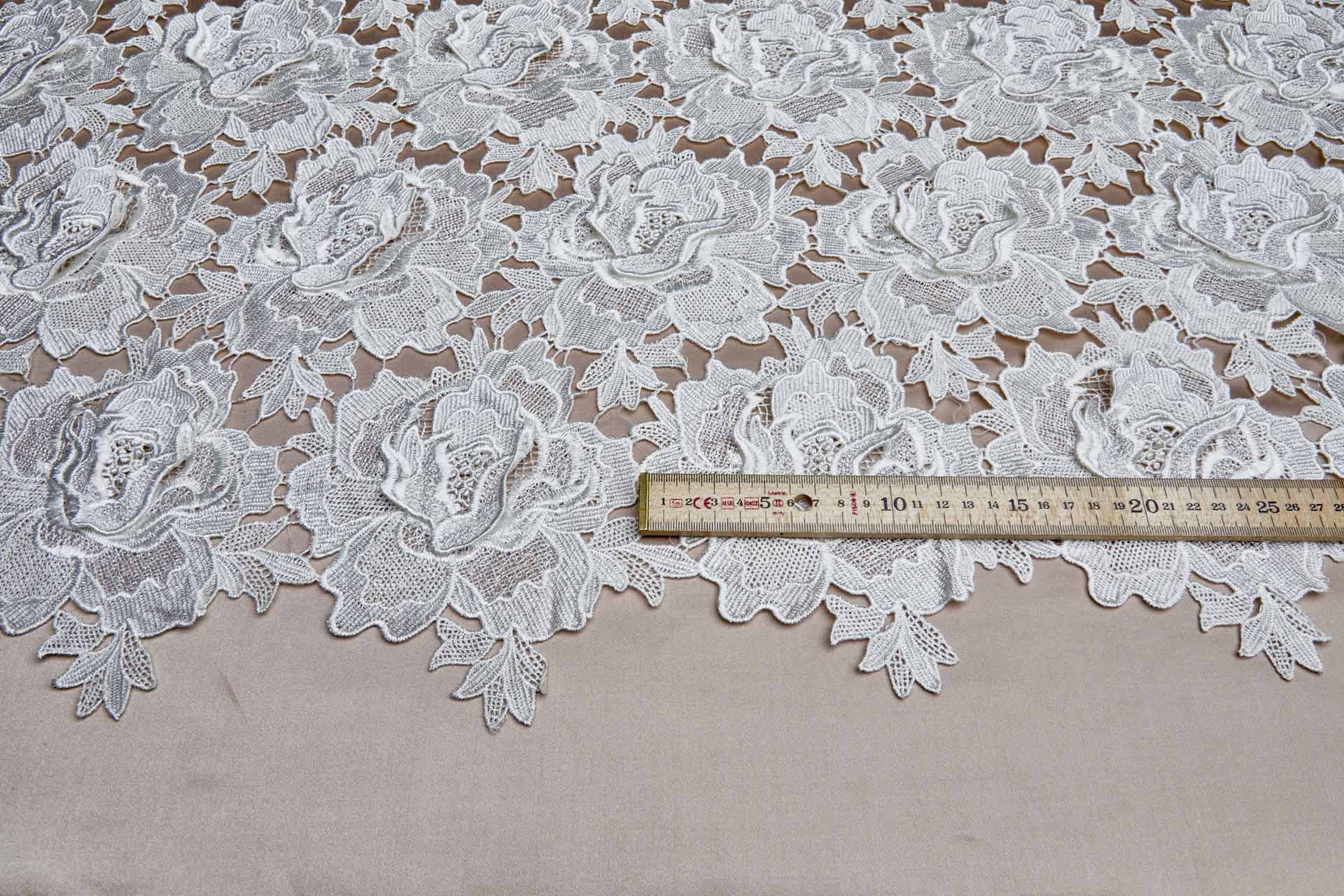 Guipure Lace with 3D Applique Flowers in Ivory fabric, image 4 of 13