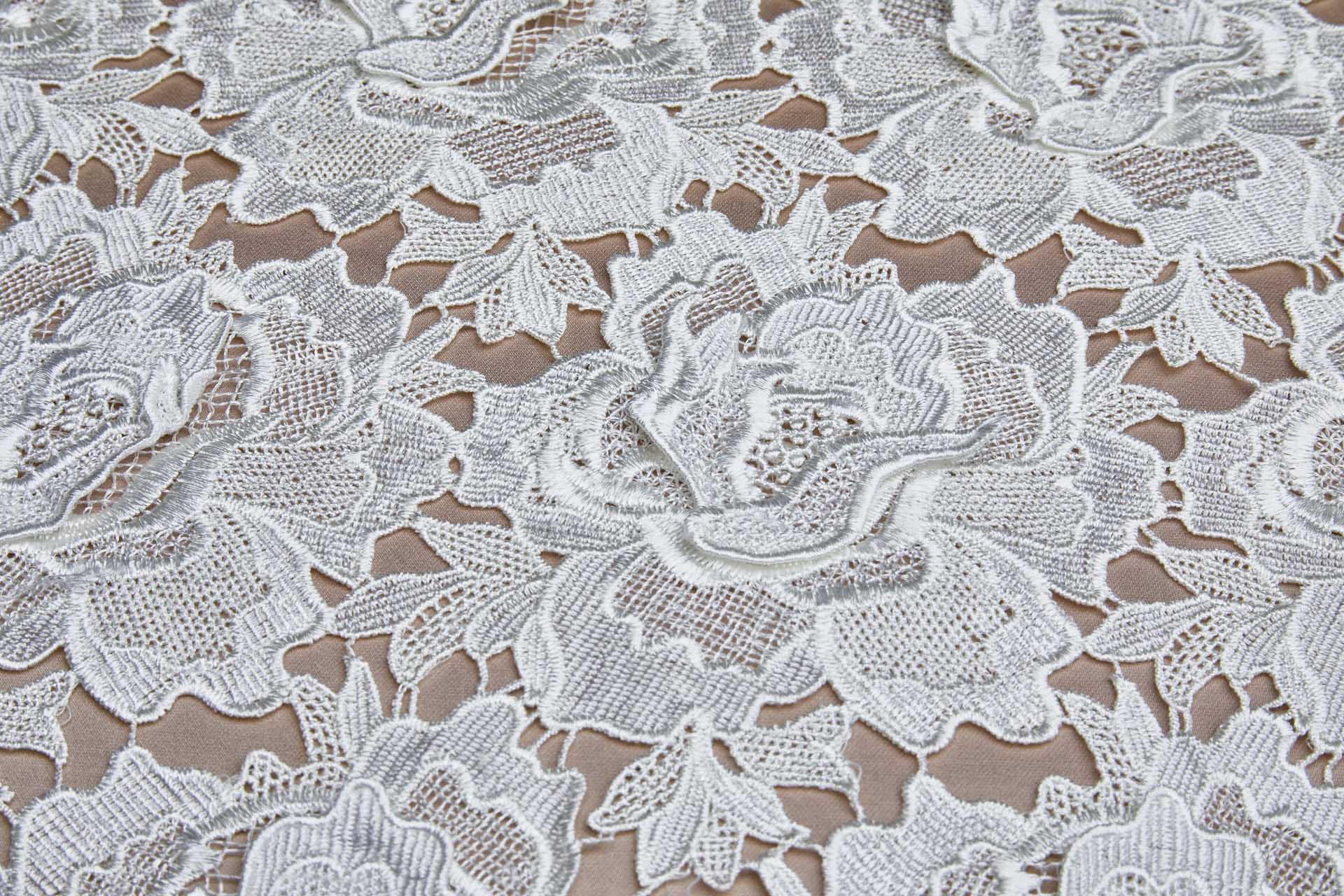 Guipure Lace with 3D Applique Flowers in Ivory fabric, image 6 of 13
