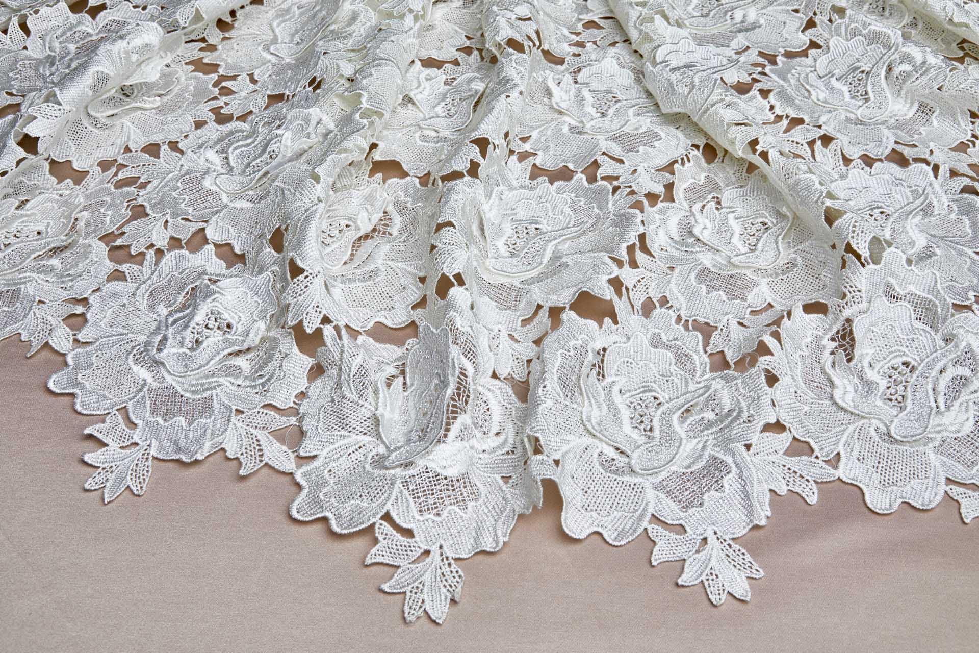 Guipure Lace with 3D Applique Flowers in Ivory fabric, image 7 of 13