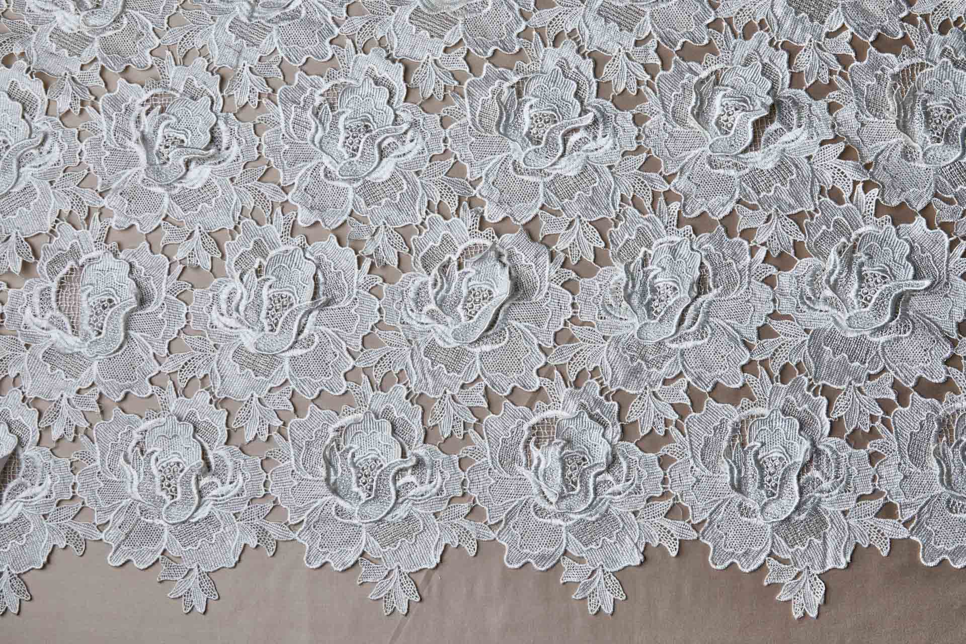 Guipure Lace with 3D Applique Flowers in Ivory fabric, image 8 of 13