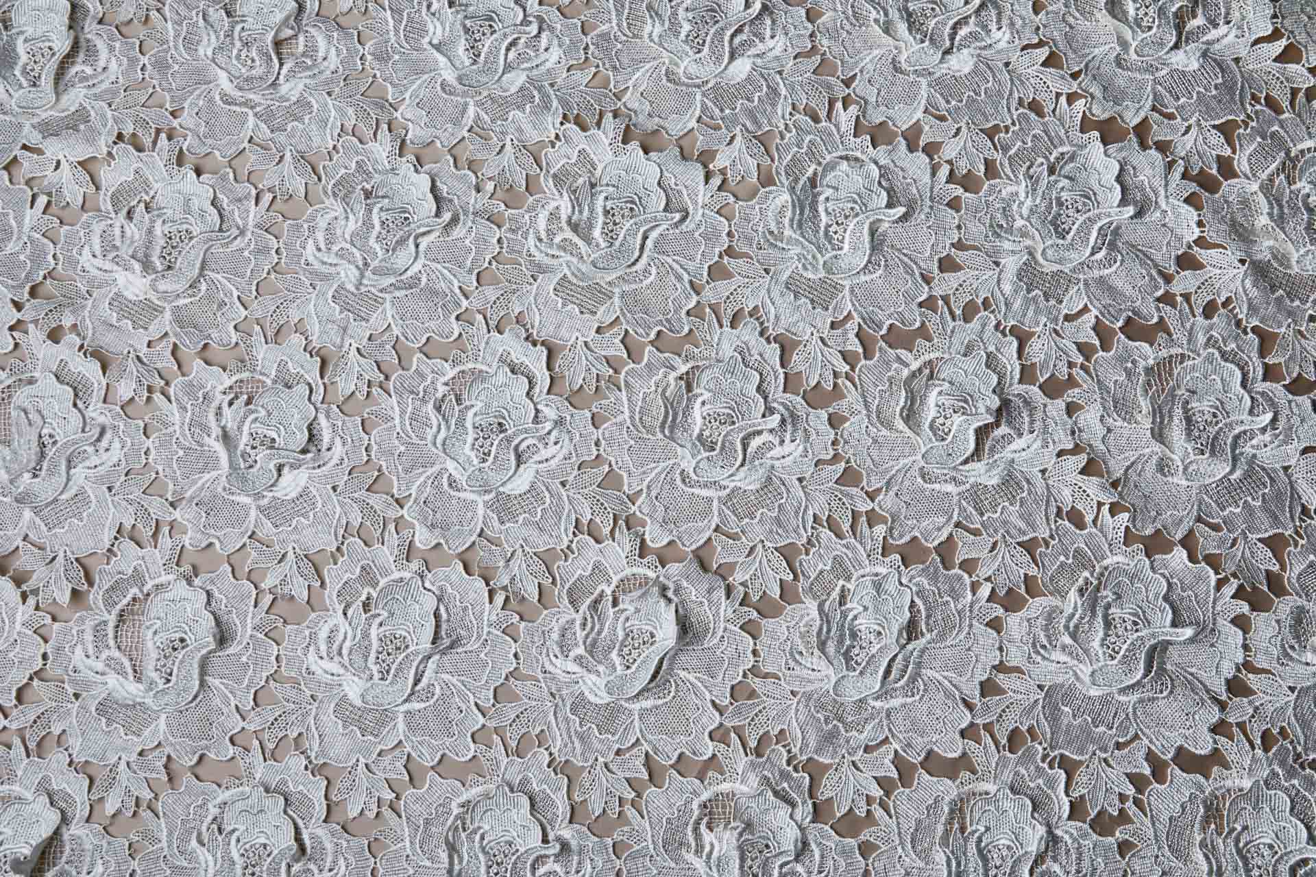 Guipure Lace with 3D Applique Flowers in Ivory fabric, image 10 of 13