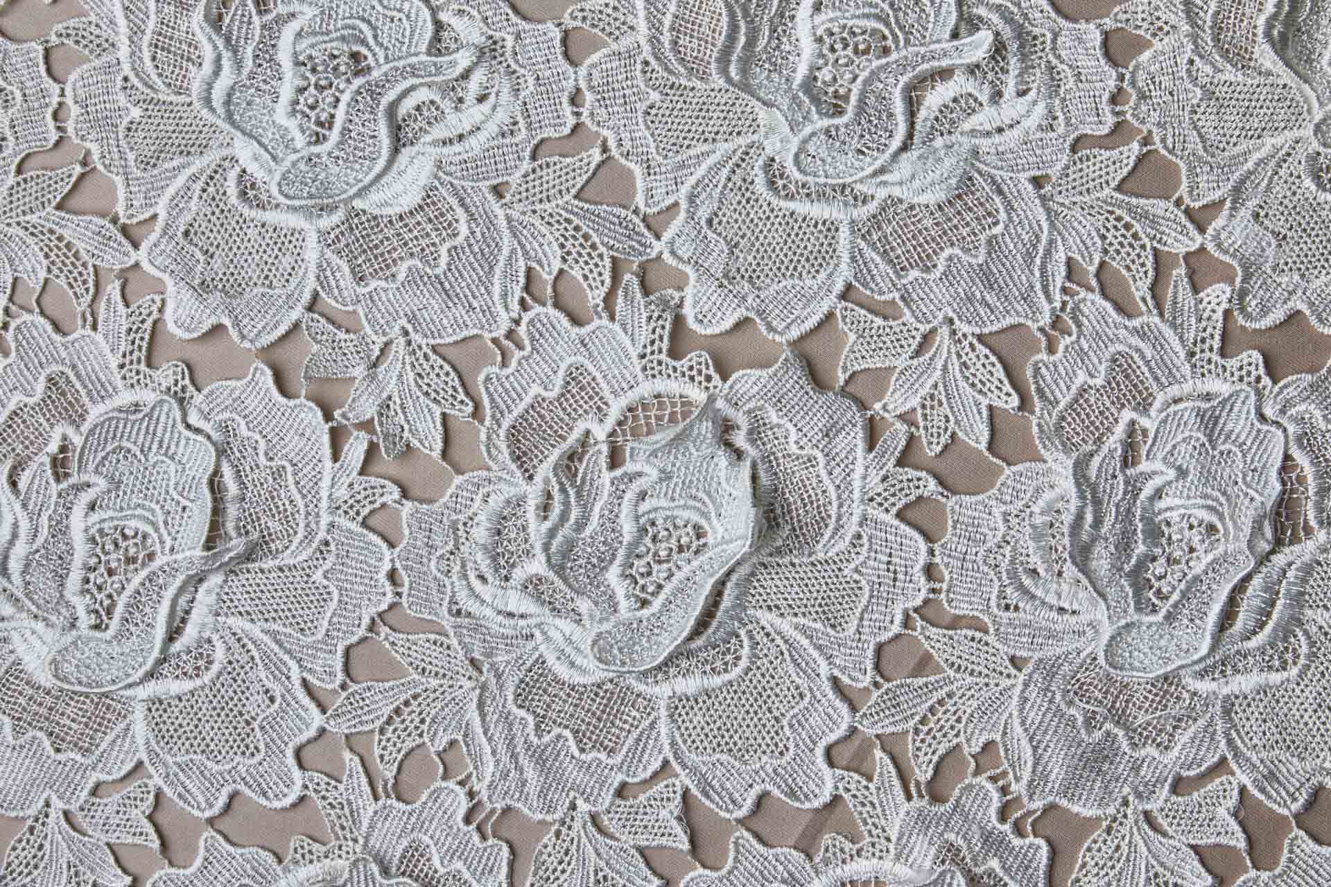Guipure Lace with 3D Applique Flowers in Ivory fabric, image 11 of 13