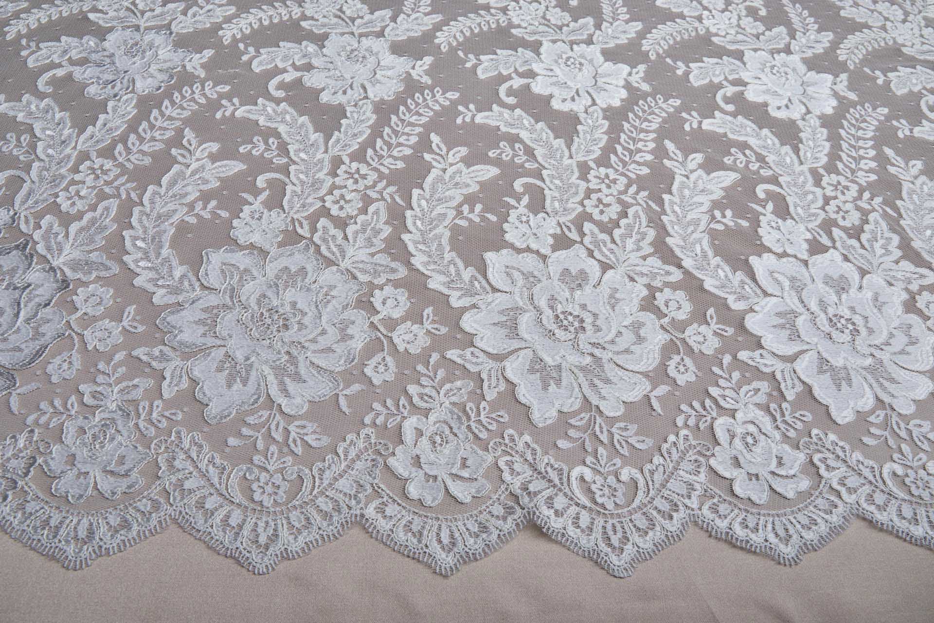 Corded Embroidered Tulle Lace - Ivory fabric, image 9 of 9