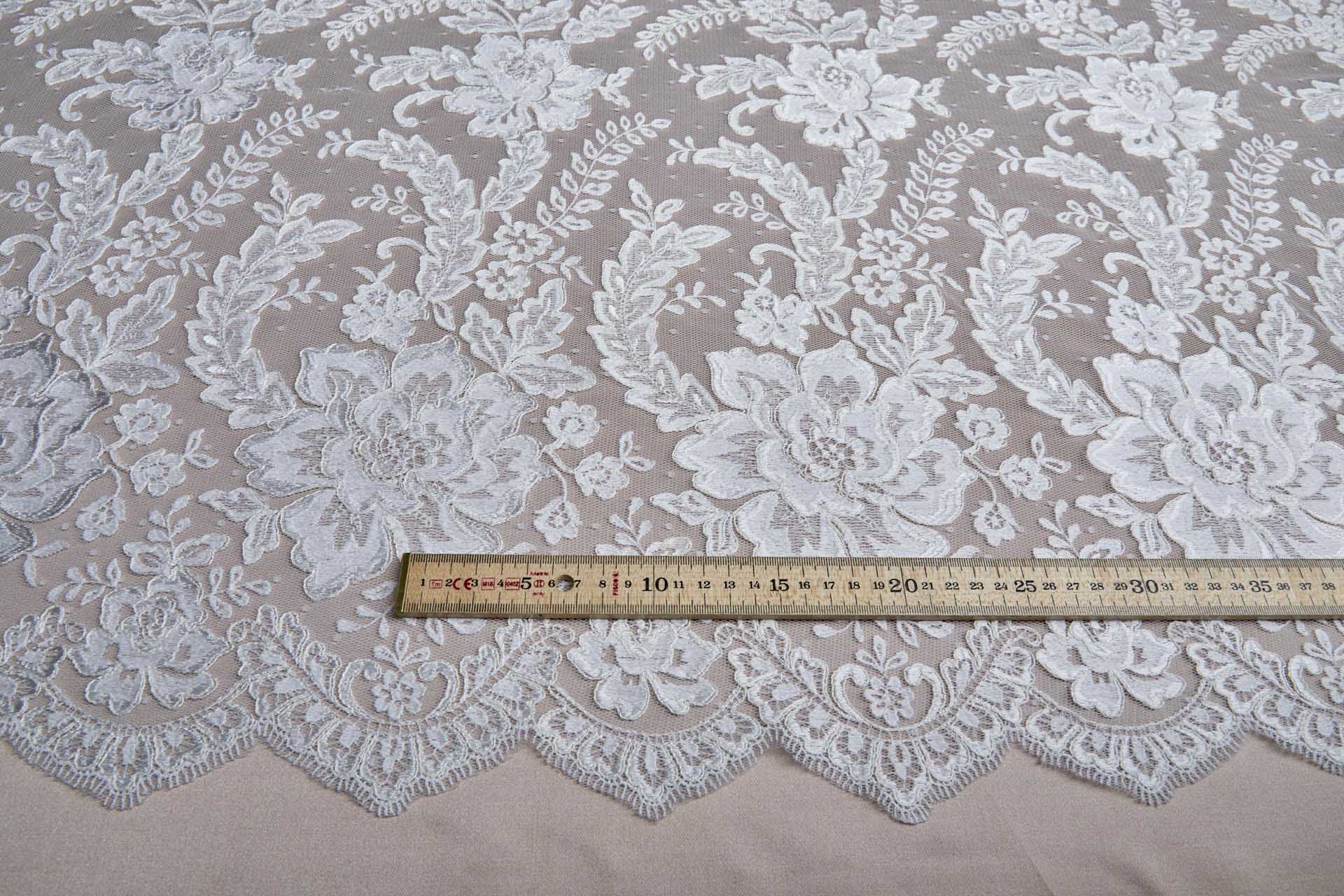 Corded Embroidered Tulle Lace - Ivory fabric, image 2 of 9