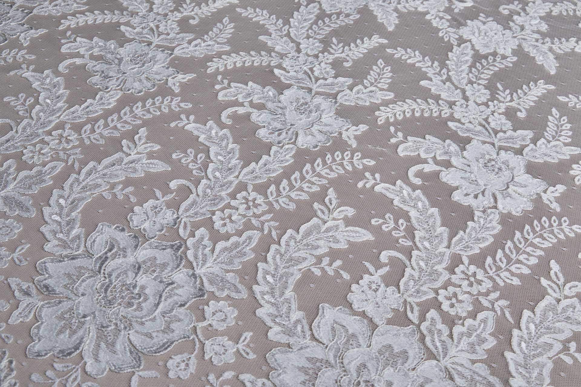 Corded Embroidered Tulle Lace - Ivory fabric, image 3 of 9