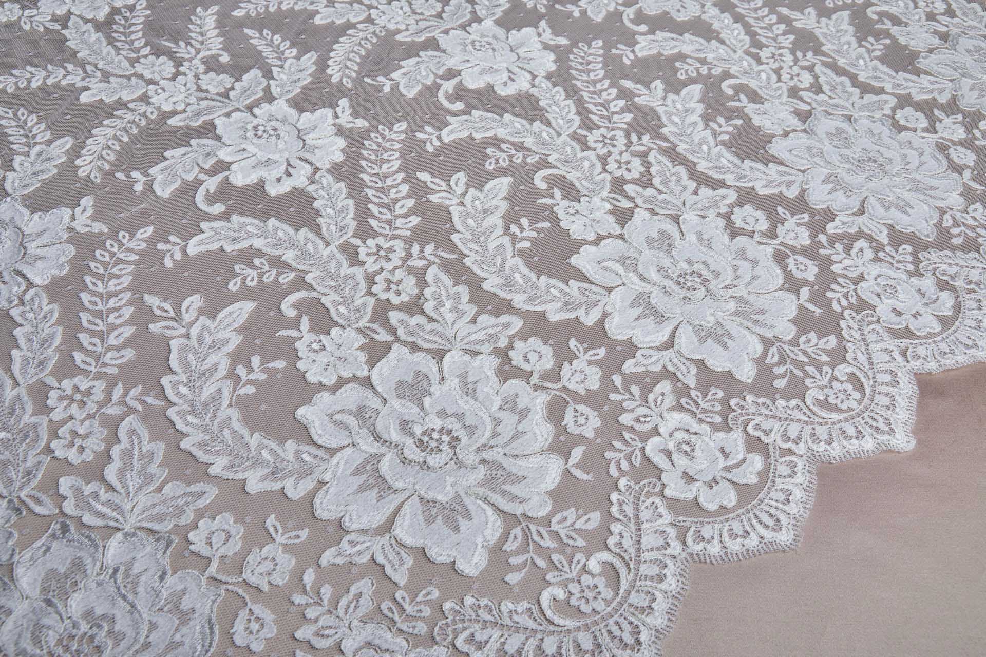 Corded Embroidered Tulle Lace - Ivory fabric