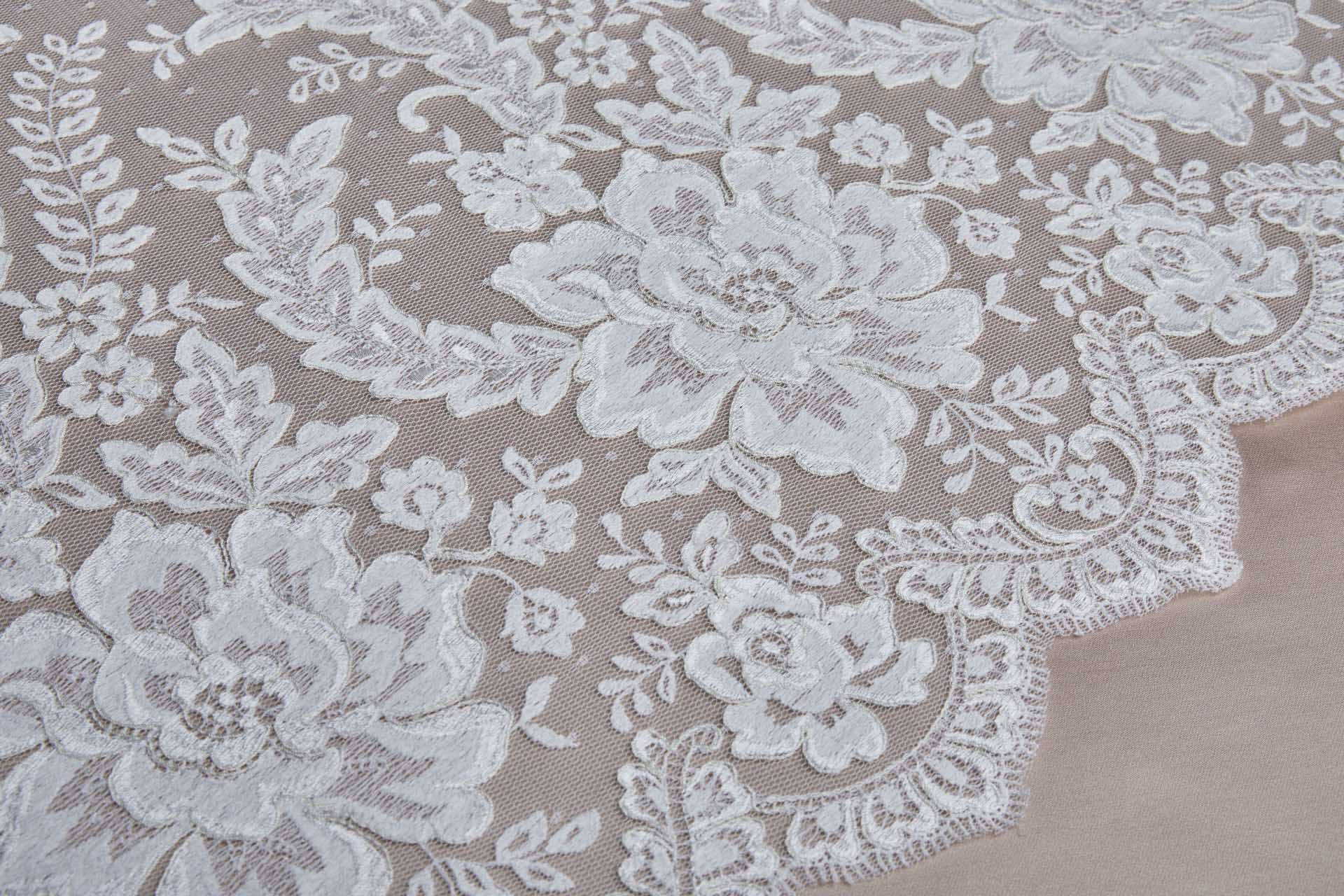 Corded Embroidered Tulle Lace - Ivory fabric, image 5 of 9