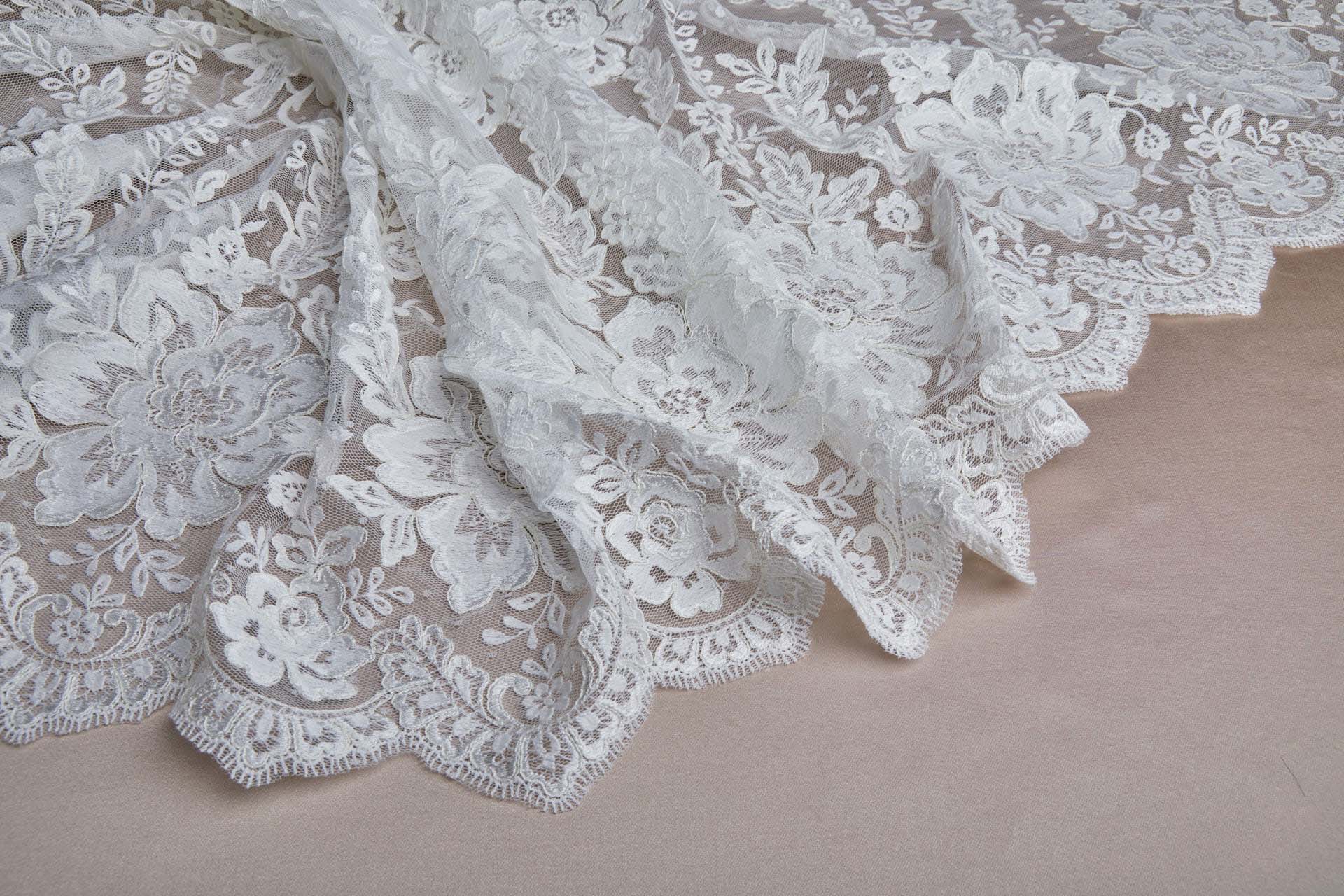 Corded Embroidered Tulle Lace - Ivory fabric, image 6 of 9