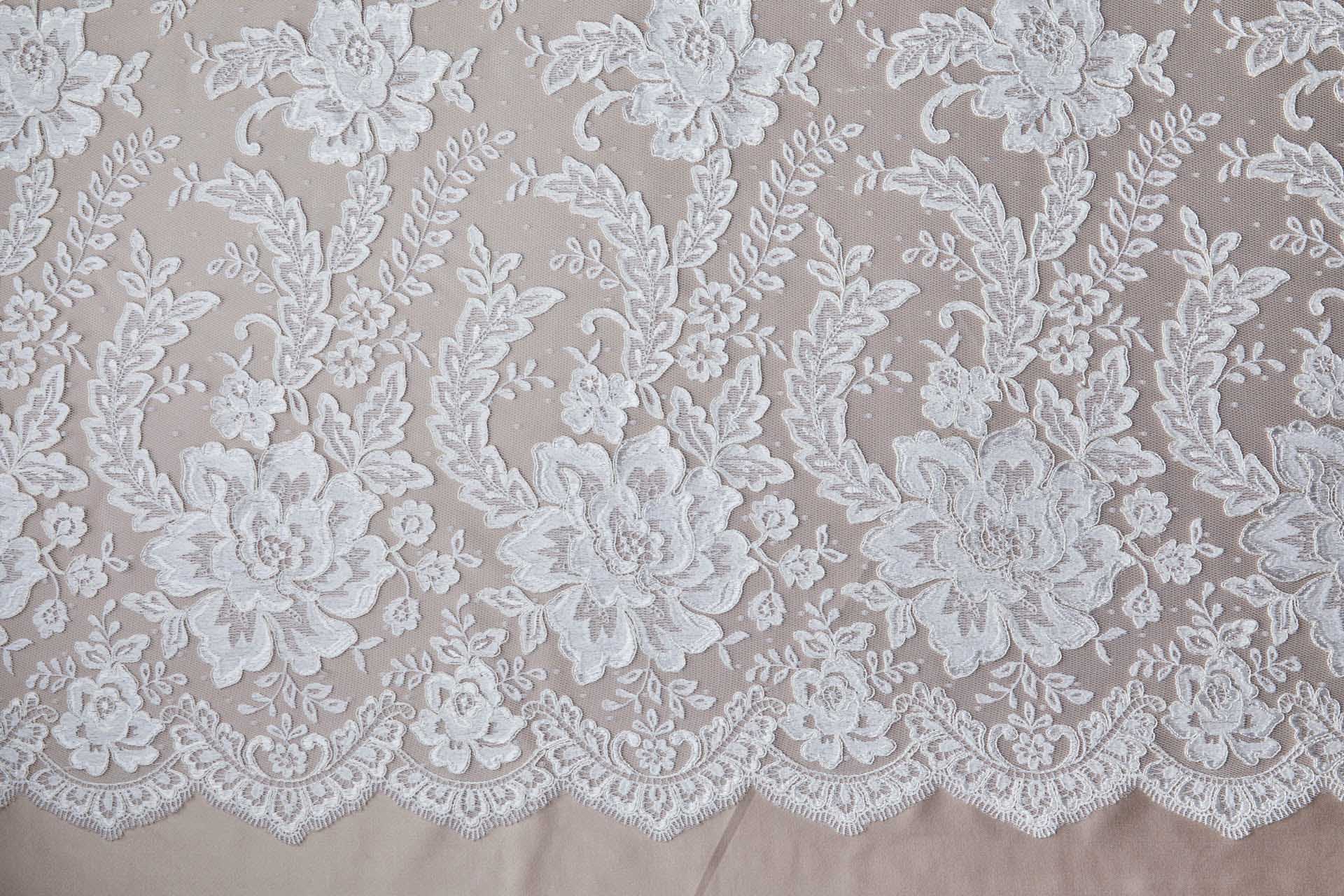 Corded Embroidered Tulle Lace - Ivory fabric, image 7 of 9
